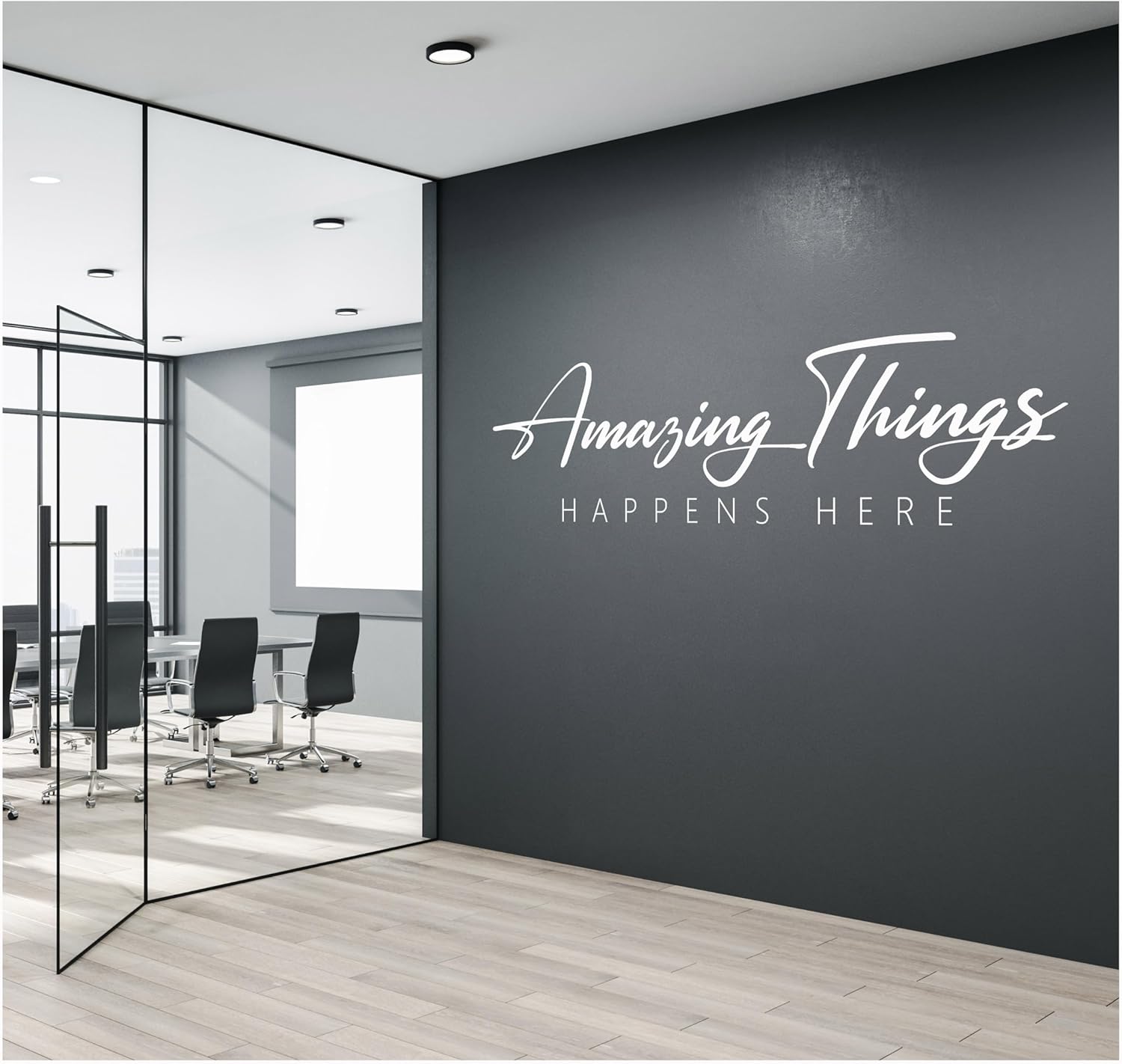 Amazing Things Happens Here Decal - Office Wall Decor - Inspirational Office Quotes - Home Office Decor - School Hallway WallArt, Modern Church, Waiting Room Vinyl