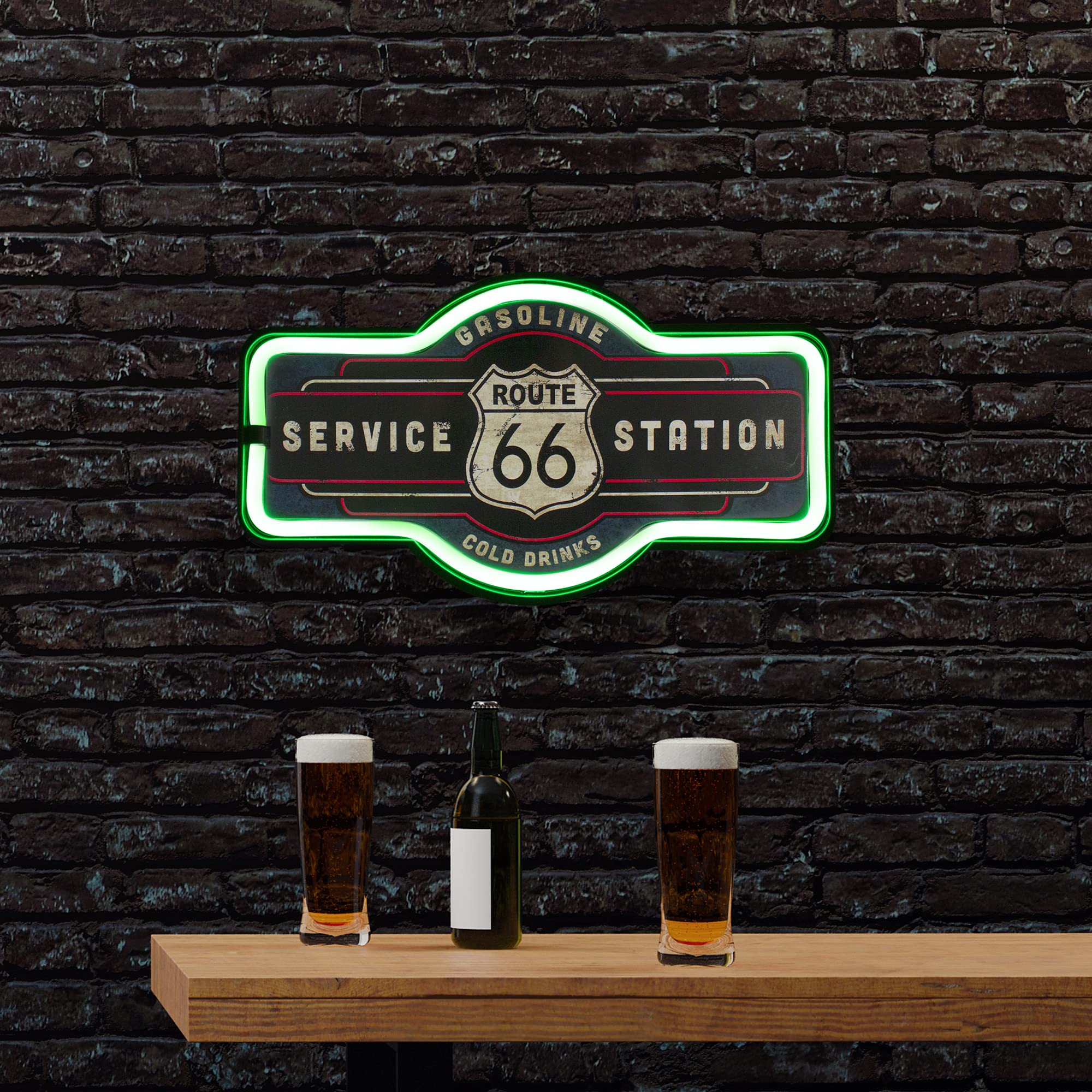 LED Lighted 'Route 66 Service Station' Neon Style Wall Sign