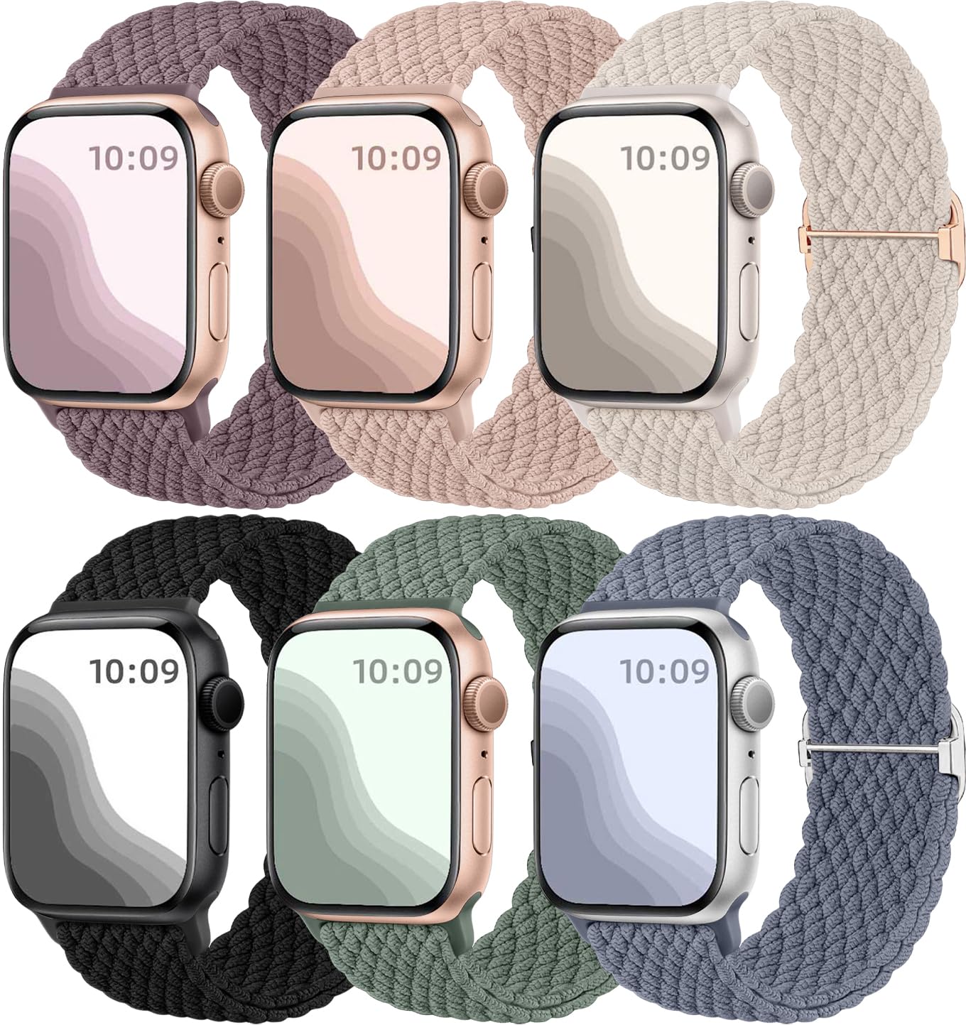 Maledan 6 Pack Braided Solo Loop Compatible with Apple Watch Straps 40mm 38mm 41mm 42mm for Women Men, Adjustable Nylon Stretchy Elastic Sport Band for iWatch SE Series 11 10 9 8 7 6 5 4 3 2 1 Ultra