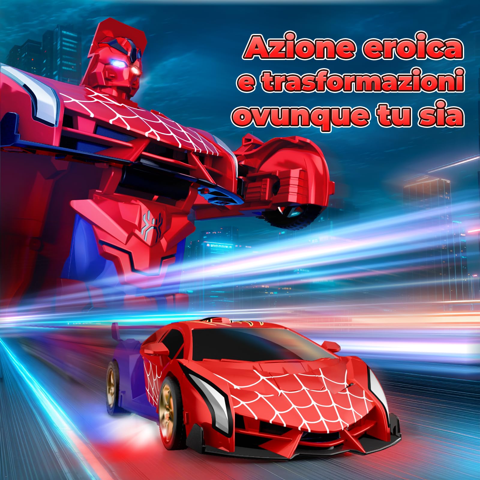 Macchina Telecomandata con Luci LED Occhi & Sotto, 2.4GHz & 360°Deriva Trasform Robot Giocattolo Gioco per Bambino 3-12 Anni, Macchinina Radiocomandata Giochi Regalo Bambini 3 4 5 6 7 8 9 Anni Maschio