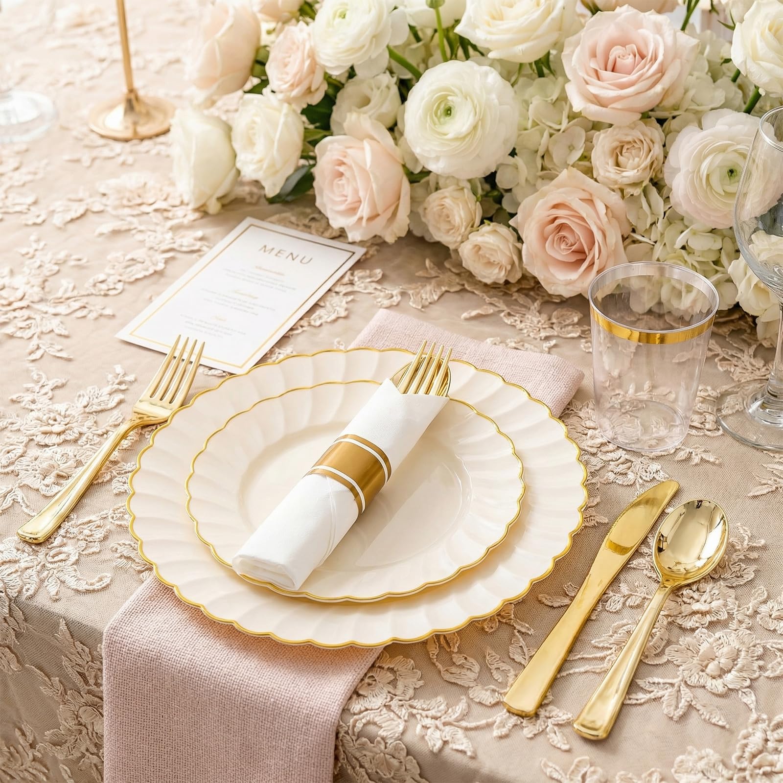 YOUBET Ivory Scalloped Plates - 350 Pack for Weddings -3 YOUBET Ivory Scalloped Plates - 350 Pack for Weddings -3