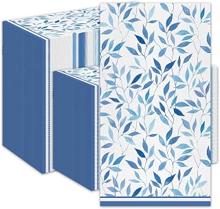 200PCS Blue & White Guest Paper Napkins, 2 Ply Disposable Paper Pack, Blue Leaves Dinner Hand Napkin for Bathroom Powder Room Wedding Holiday Bridal & Baby Shower Decorative Towels, 4.5x8 Inch