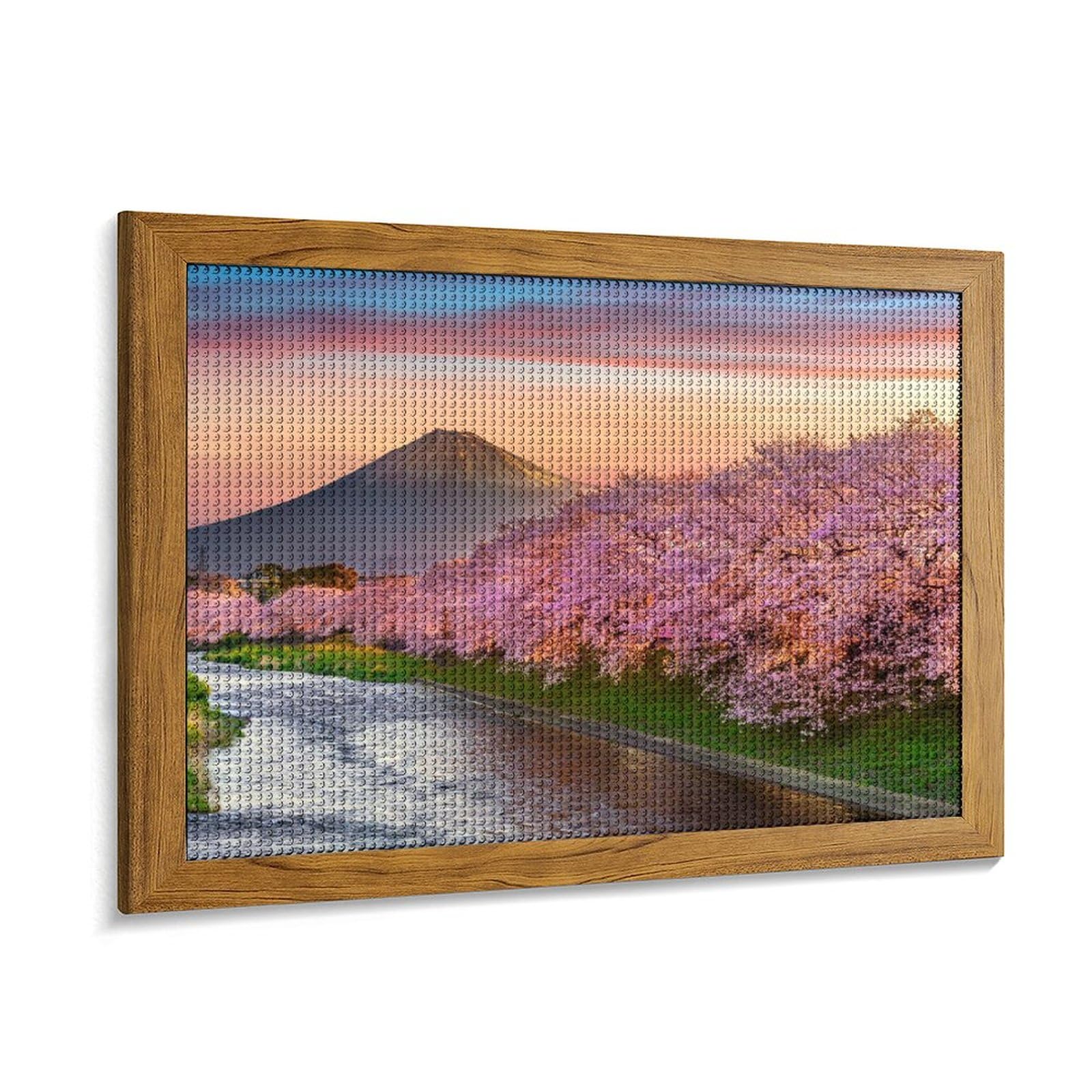 Amazon | ダイヤモンドアート 夕暮れ時の川沿いの桜の木と富士山