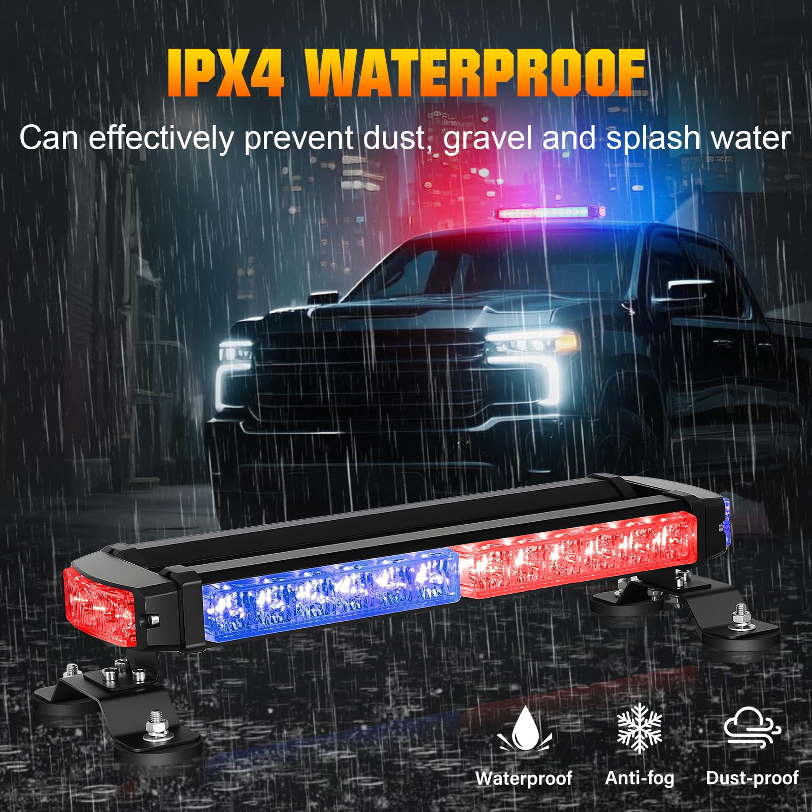 AUXTINGS 40 cm, stroboskopowa listwa świetlna, 16 cali, 30 czerwonych niebieskich diod LED, 24 silne magnesy kierunkowskazy do pługów śnieżnych, ciężarówek, ciężarówek, ciężarówek, holowników