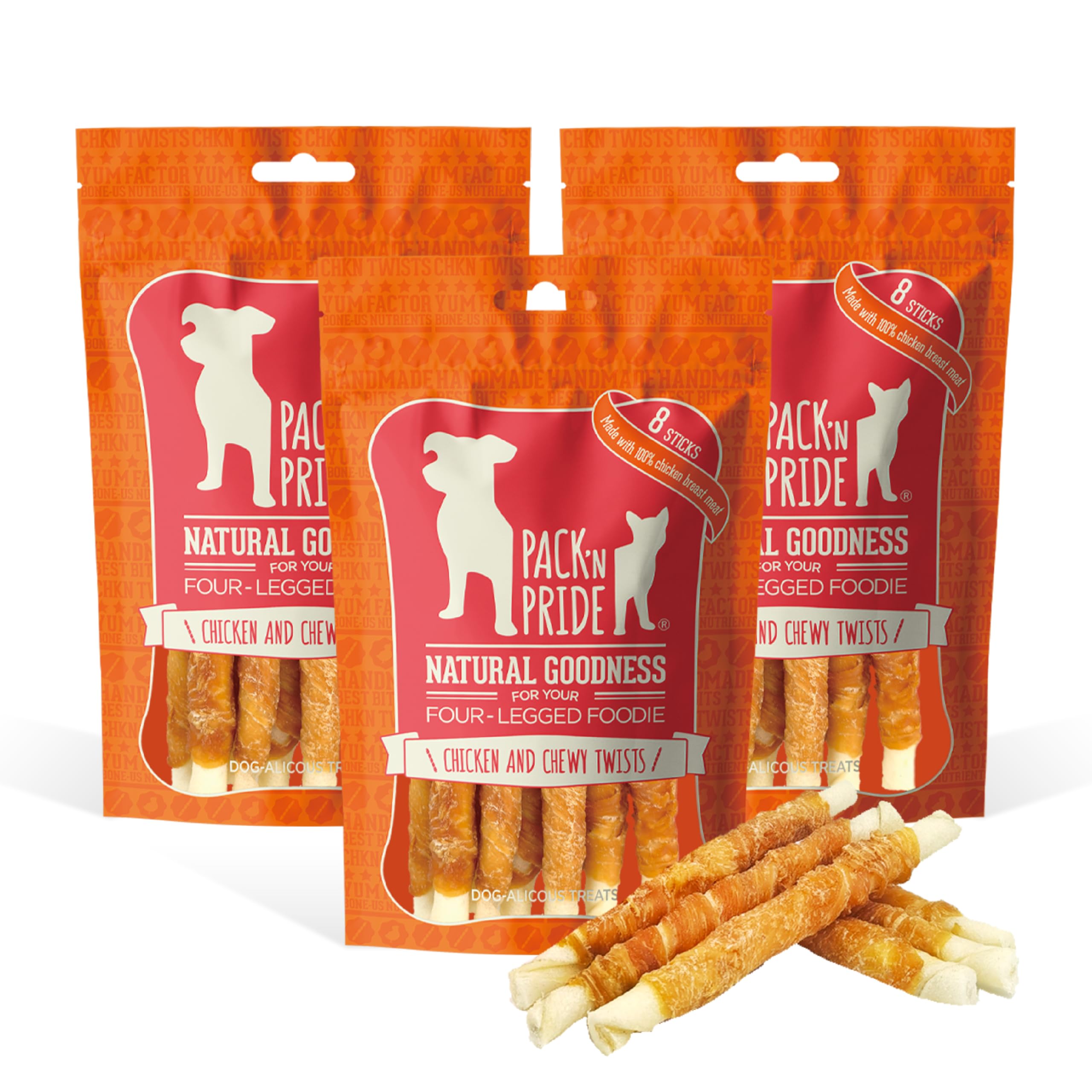Dog Treats, 3 Pack*90g=270g Chewy Twists with All Chicken, Rawhide Dog Chews with Natural Breast Meat, Low-Fat, and High in Protein for Small&Medium Dogs