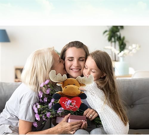 Miniatura 7 de DolliBu I Love You - Alce sentado de peluche, lindo animal de peluche con corazón rojo y nombre personalizado para San Valentín, aniversario, cita