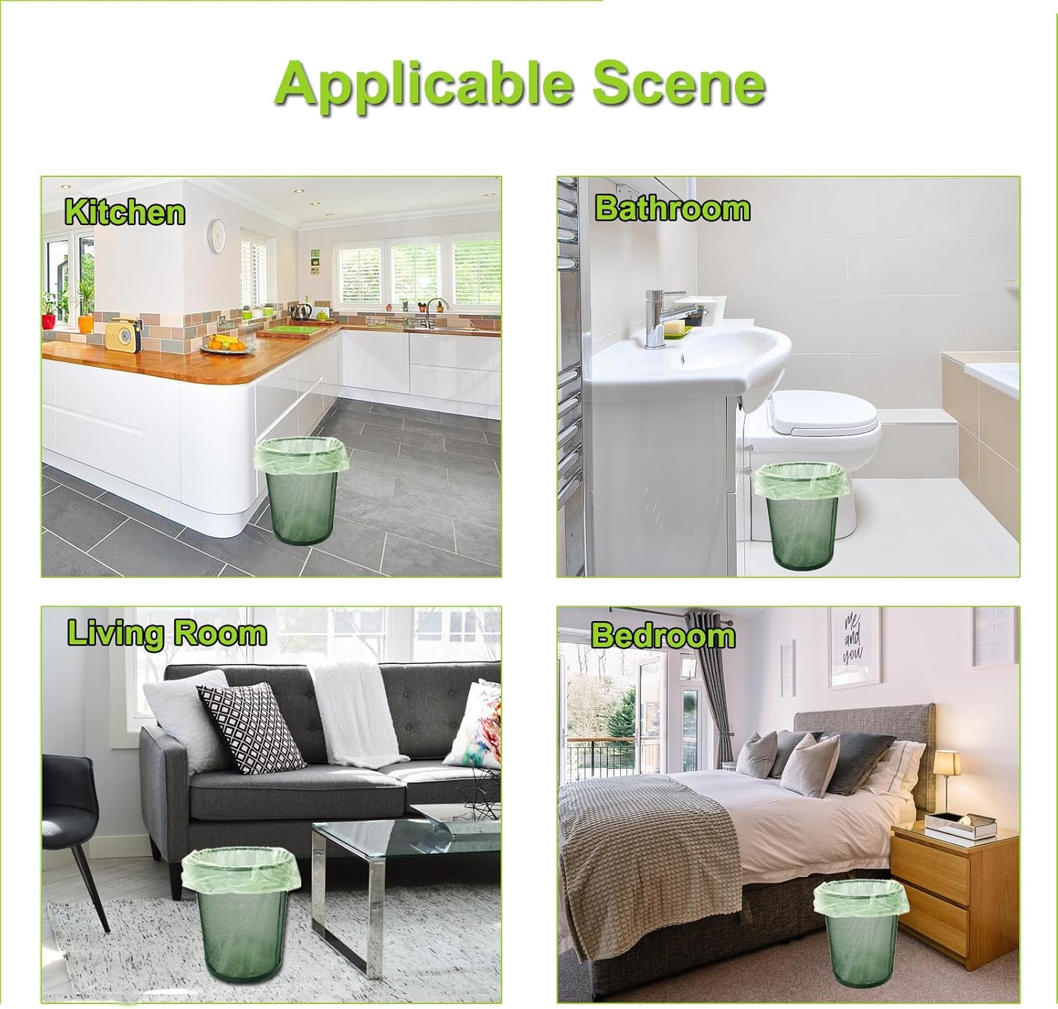 Biodegradable Bin Bags Liner 120 Counts, 10L Food Waste Bags Trash Bag Small, 10 Litre Compostable Compost Caddy Liners, Recycled Degradable Rubbish Garbage Bag for Kitchen Office, Green. 45 x 50cm