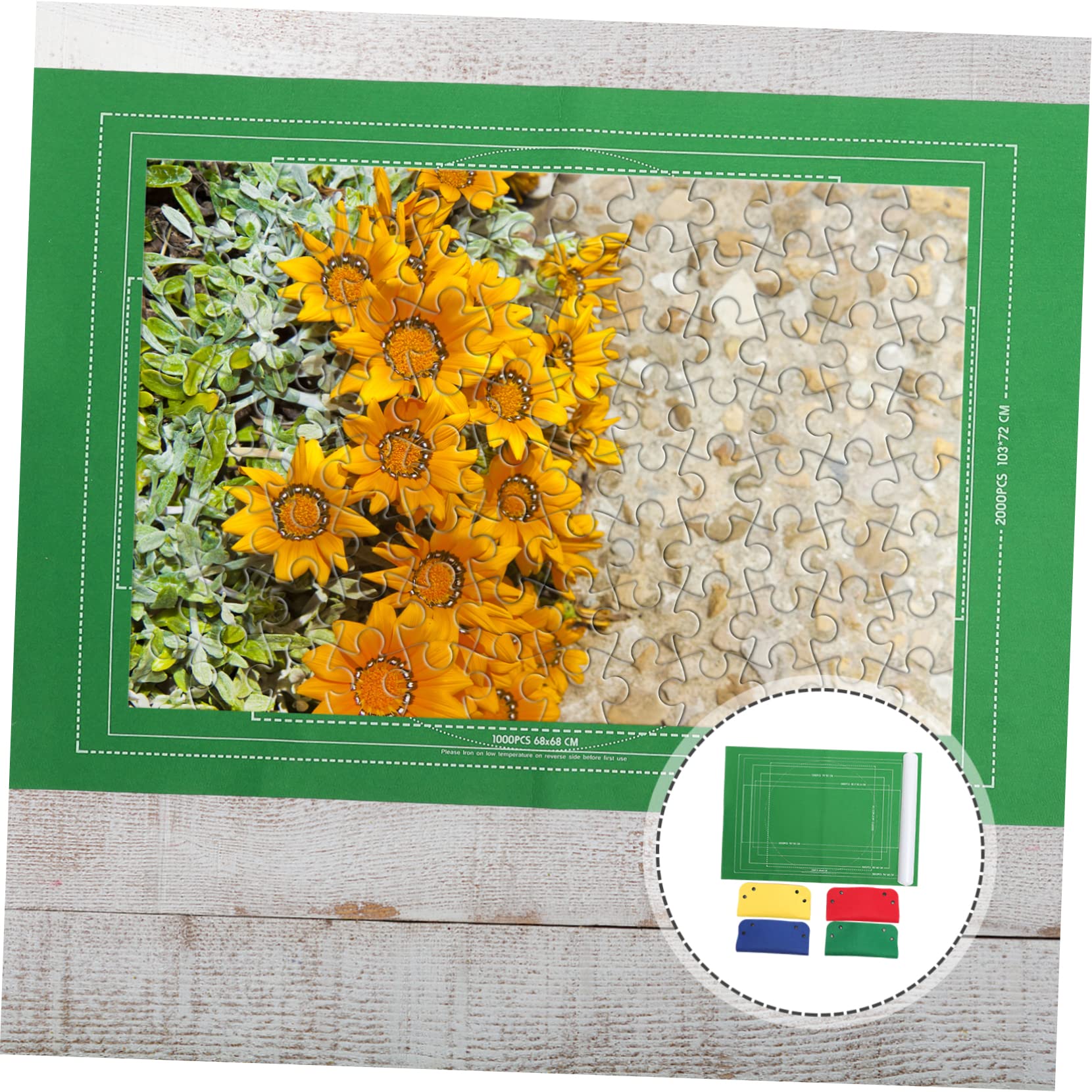 Kisangel 1 Set 2000 Jigsaw Roll Mat for Puzzles Storage Felt Mat with Fixing Bands Inflatable Tube Easy Transport Puzzle Saver Blanket Random Color