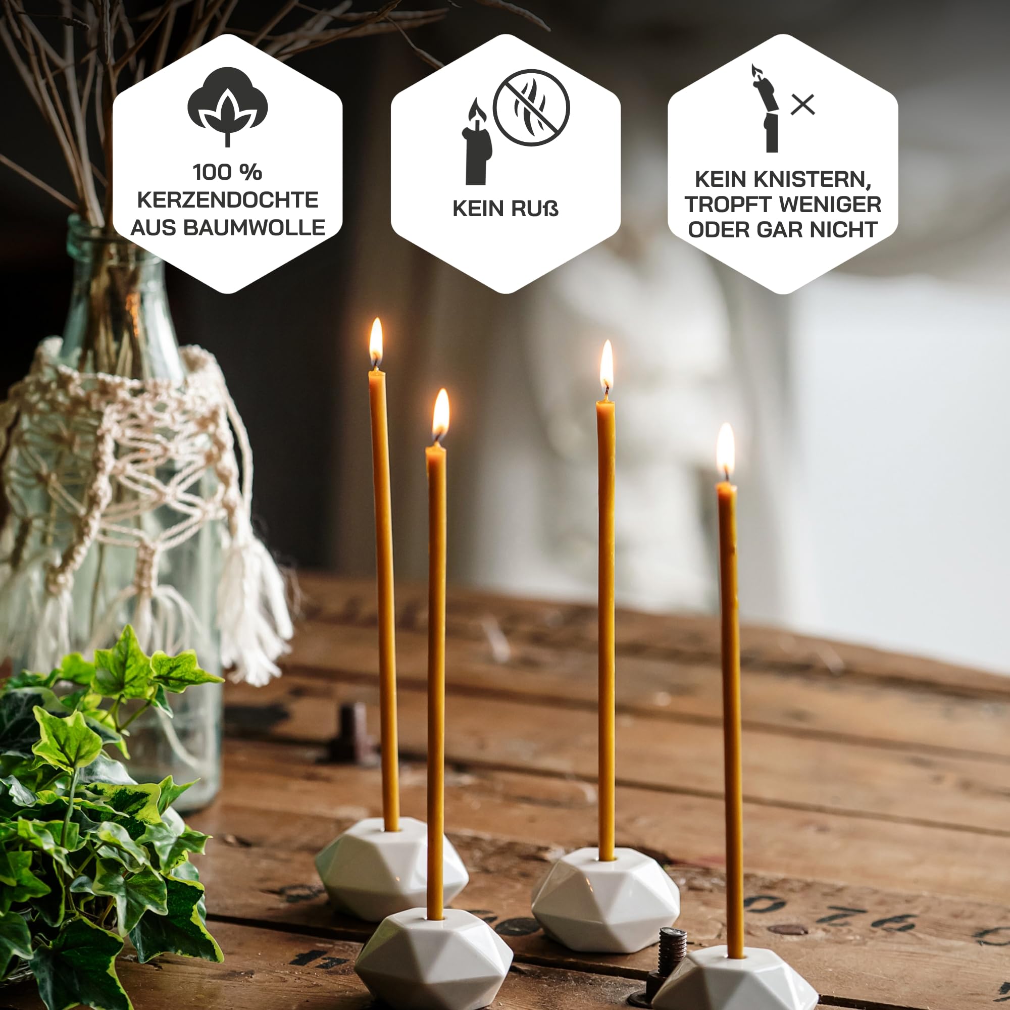 Danilovo Reine Bienenwachskerzen 100 Stück - Dünne Stabkerzen Für Kirche & Meditation