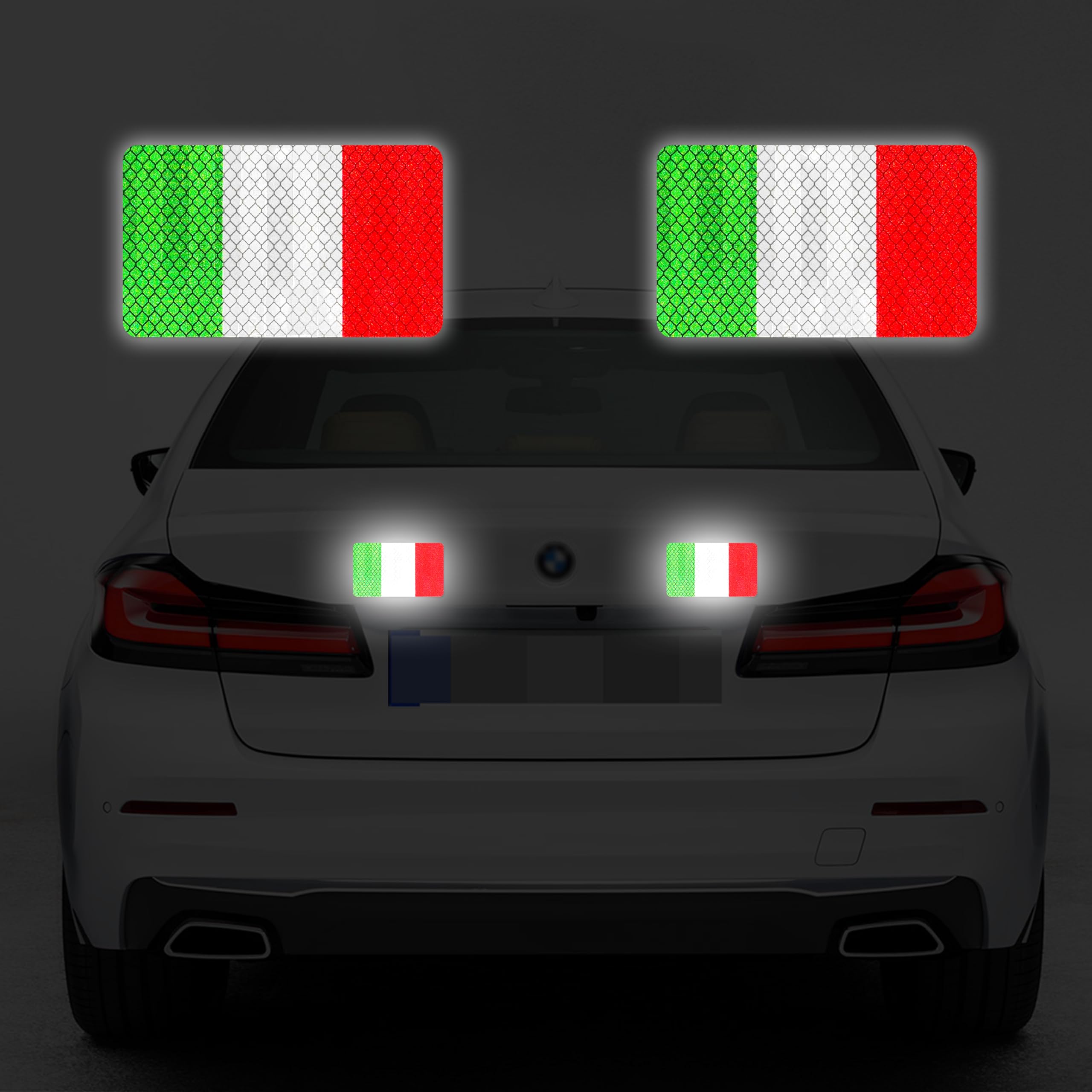 Magneti per Auto Adesivi Patriottici Riflettenti con Bandiera dell'Italia Confezione da 2, Senza Adesivo e Alta Luminosità, Avvertenza di Sicurezza Pellicola Riflettente Magnetica