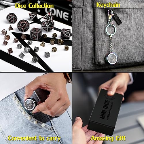 Miniatura 7 de DNDND - Mini dados metálicos DND, juego de dados metálicos pequeños de 0.236 pulgadas con Kyechain y caja de acero inoxidable y una magnífica caja