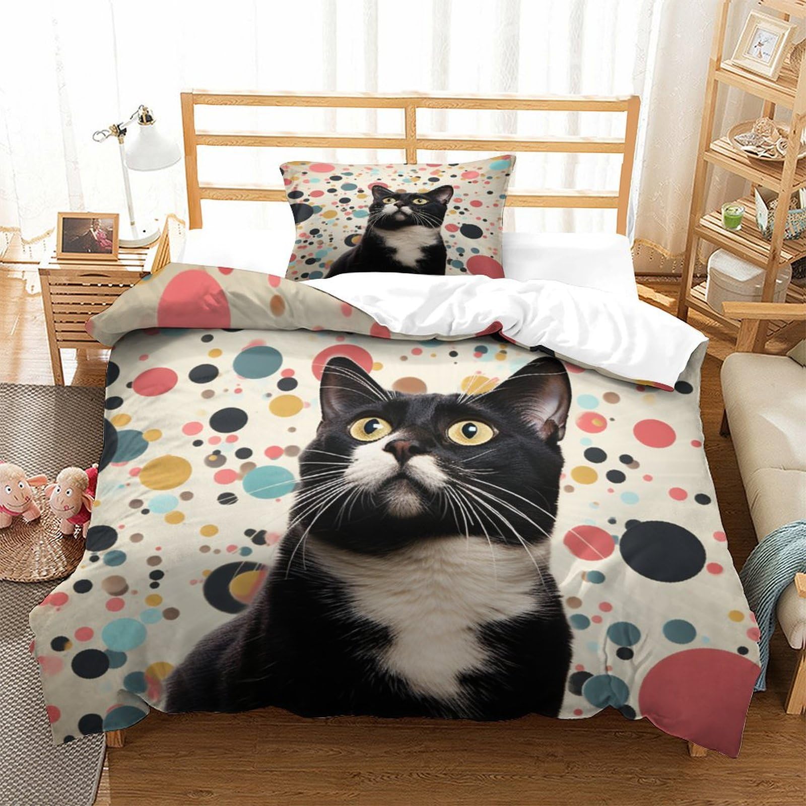 P1S9U7W5Y 3D Printed Cat Pattern Duvet Cover Set 3pcs Microfiber Feline Bedding Set Single
