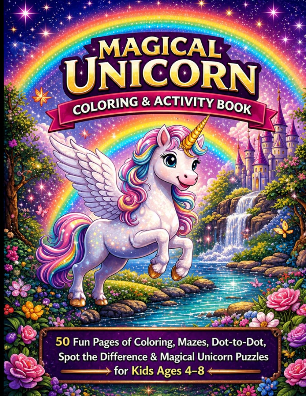 Magical Unicorn Coloring & Activity Book: 50 Fun Pages of Coloring, Mazes, Dot-to-Dot, Spot the Difference & Magical Unicorn Puzzles for Kids Ages 4-8