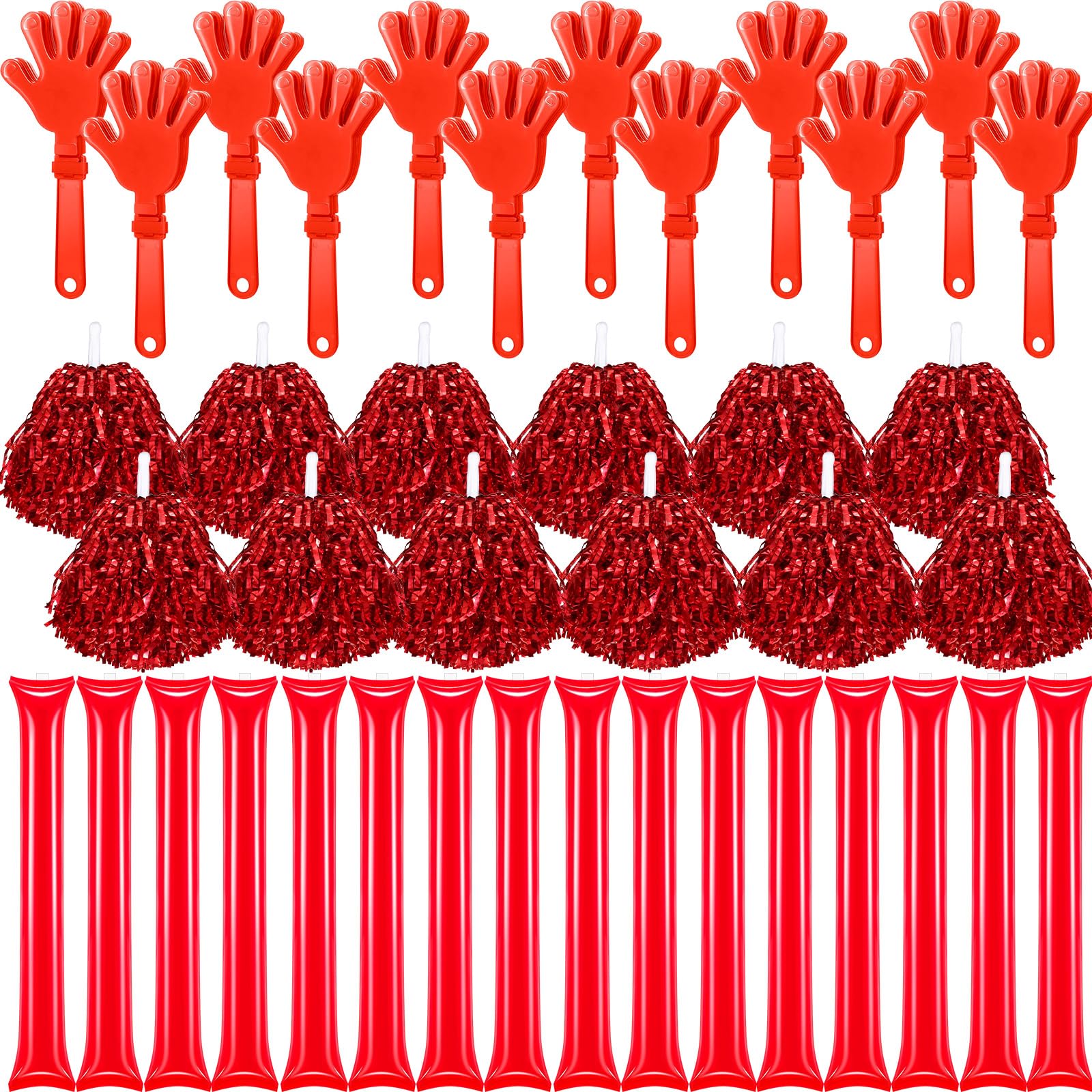 CSSOPENS 40 Pcs Hand Clappers and Thunder Sticks with Red Pom Poms - Cheerleading Set for Football, Sports, Parties and School Events