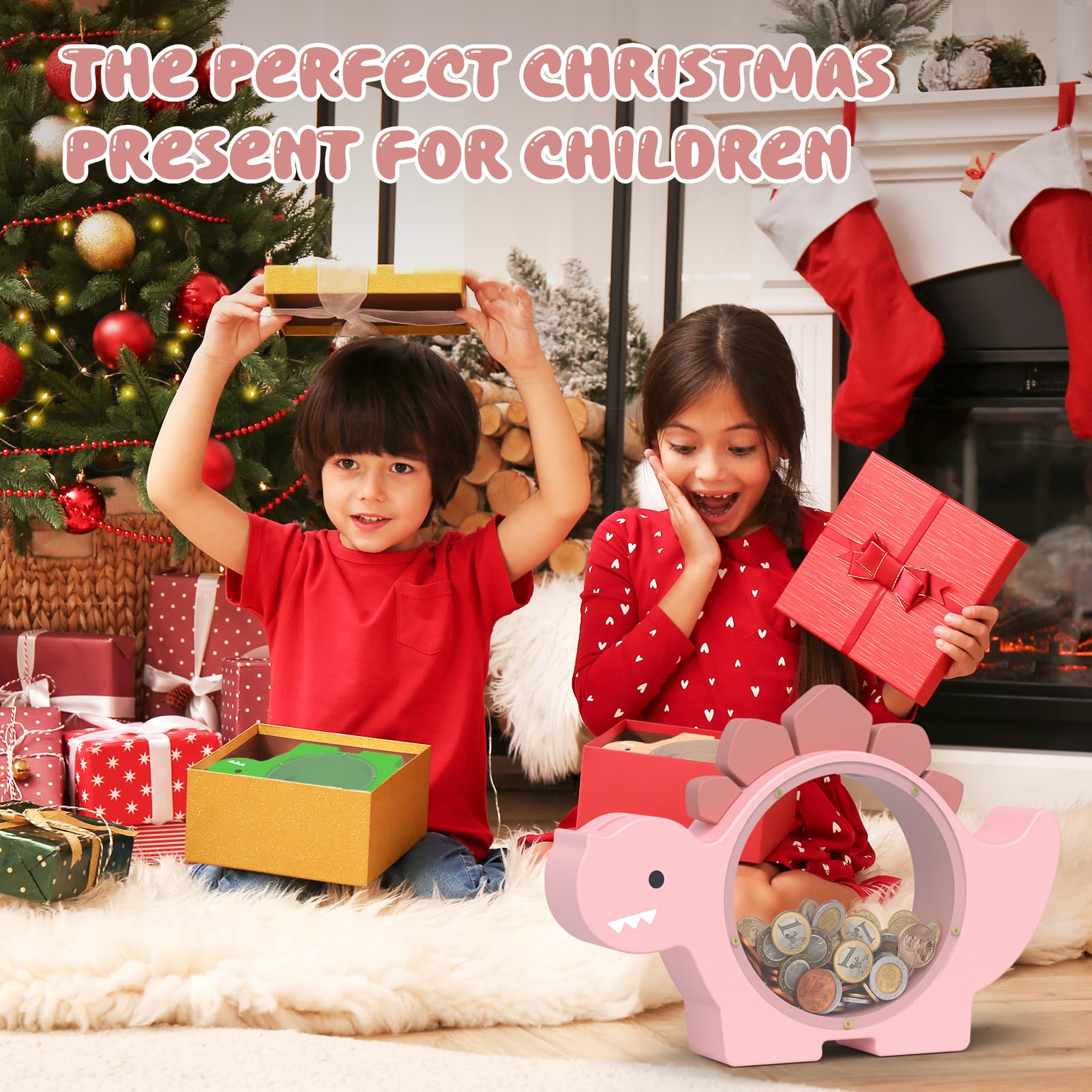 Summidate Salvadanaio in Legno a Forma di Dinosauro per Bambini Maschi, Grazioso Salvadanaio in Legno Dino per Bambini Piccoli, Barattolo Creativo per Risparmiare Monete, Regalo Personalizzato per