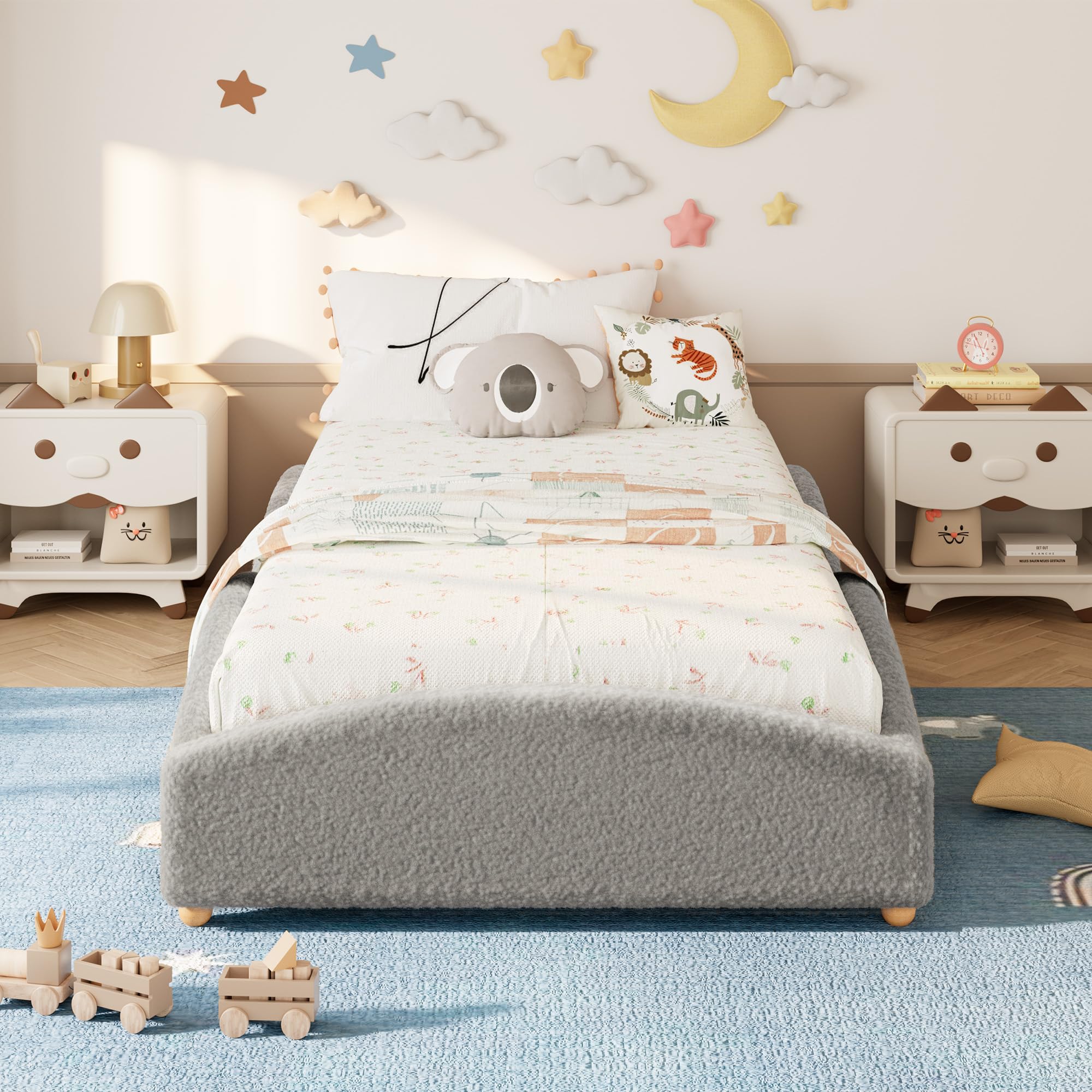 Garvee Twin-XL Size Bed Frame for Kids, Light Gray