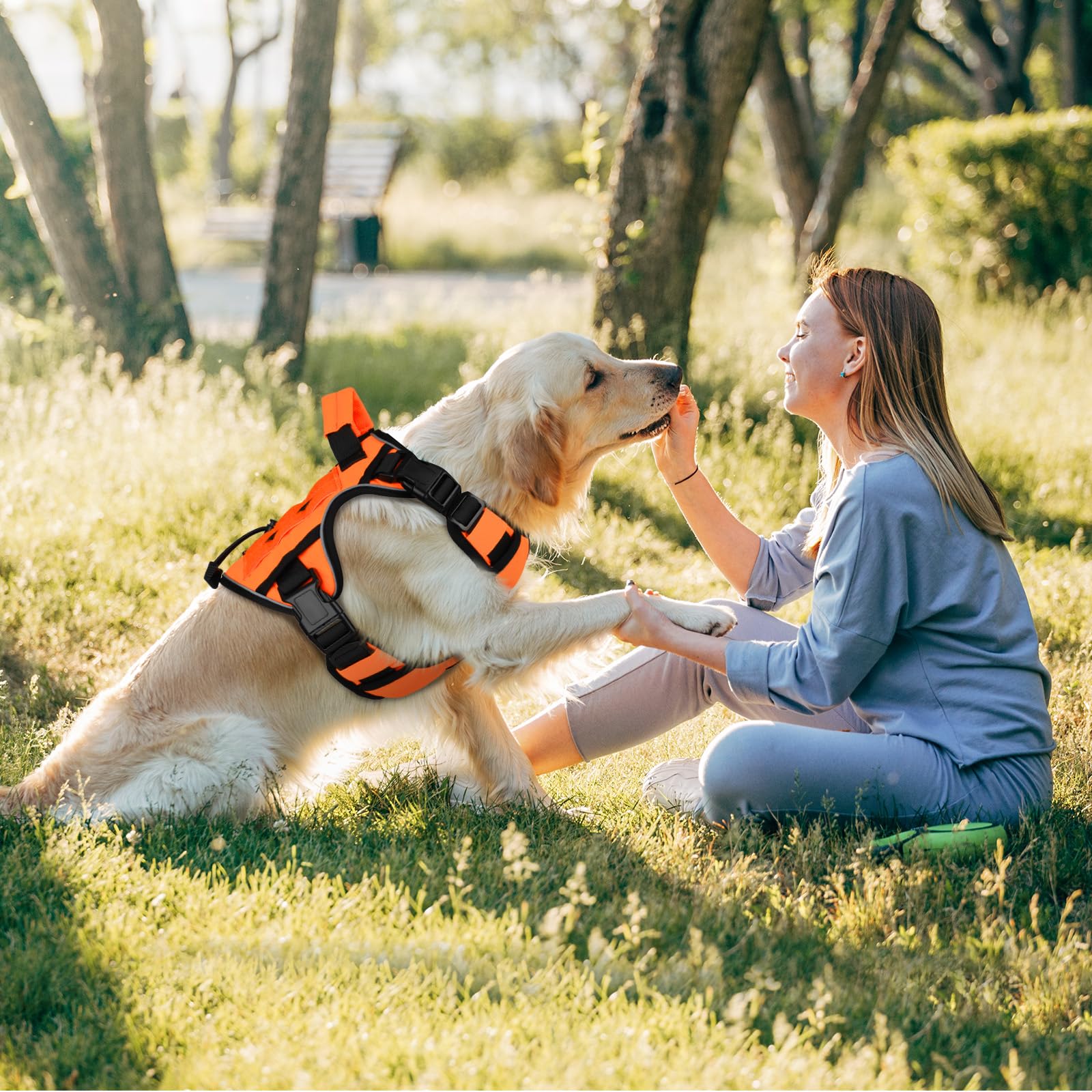 WINGOIN Arnés táctico naranja para perros pequeños, arnés para perro sin tirones | Chaleco militar K9 resistente con asa, reflectante ajustable, para mascotas, para caminar, entrenar y correr