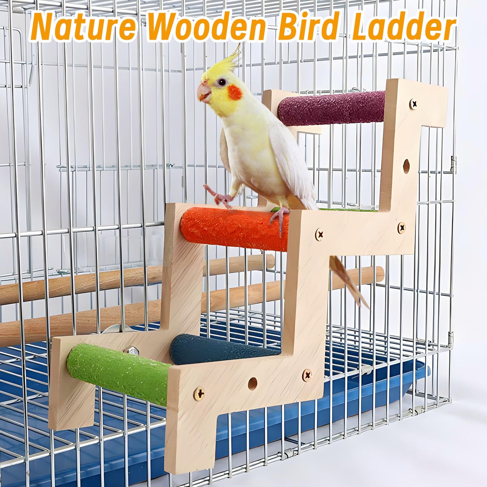 Hamiledyi Nature Wooden Bird Ladder Pet Parrots Climb Bridge Exercise Stands for Parakeet Climbing Chewing Bridge Bird Cage Accessories for Cockatiel Parakeet Lovebirds Budgie - image 2
