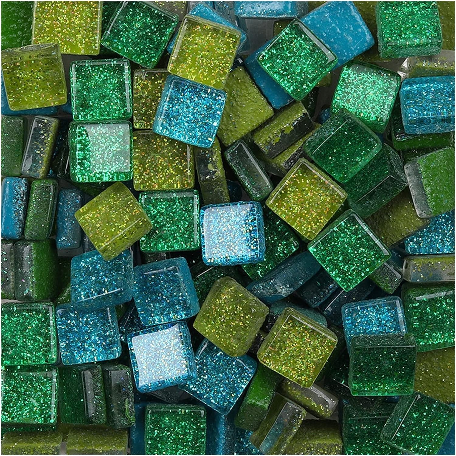 Kamienie mozaikowe 1000g Brokatowe błyszczące szklane mozaiki 1cm kwadratowe kontra nieregularny kształt DIY Mozaika Rzemiosło Materiały Mozaika Kamienie artystyczne dla zabawy (Kolor: 1000g kwadrat 1