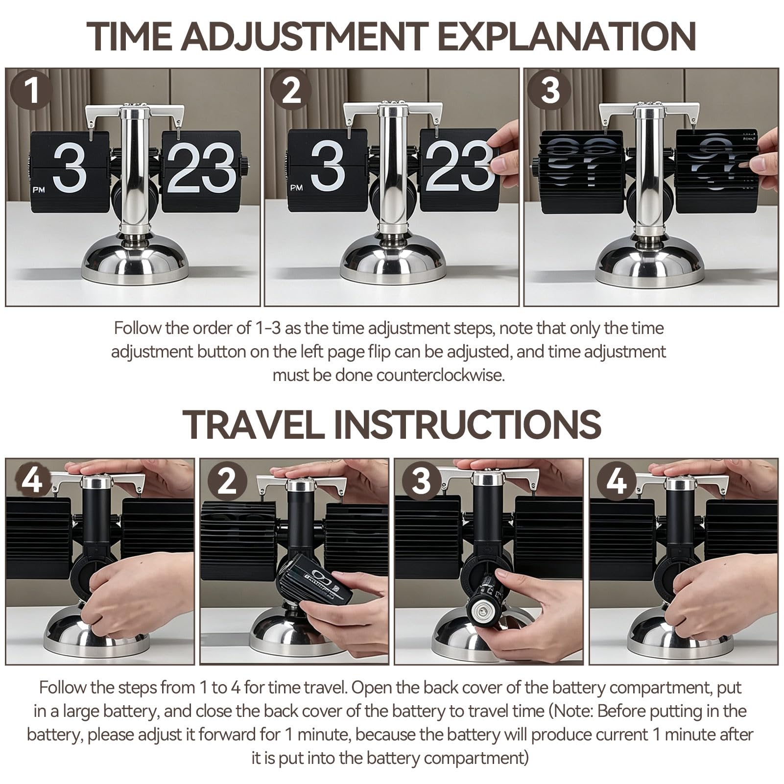 HERCHR Retro-Flip-Down-Uhr, Automatisches Umblättern Großer Zahlen, Mechanische Schreibtischuhr, Interne Zahnradbetriebene Digitaluhr Für Heimdekoration