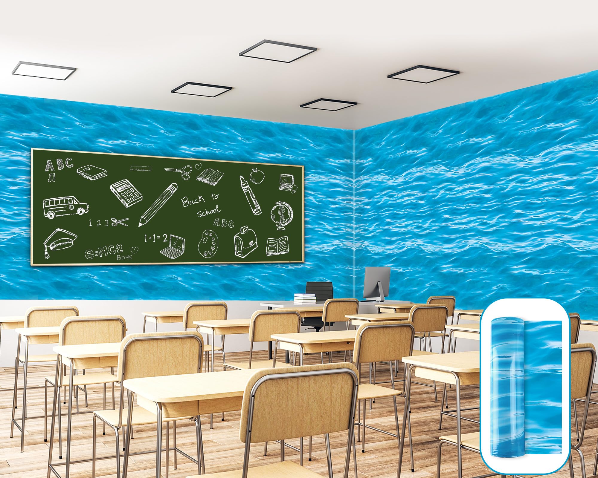 VBS Backdrop Background Decor Classroom Wall Decoration 100Ft×51Inch Under The Ocean Plastic Bulletin Board Background Roll Ocean Theme Plastic
