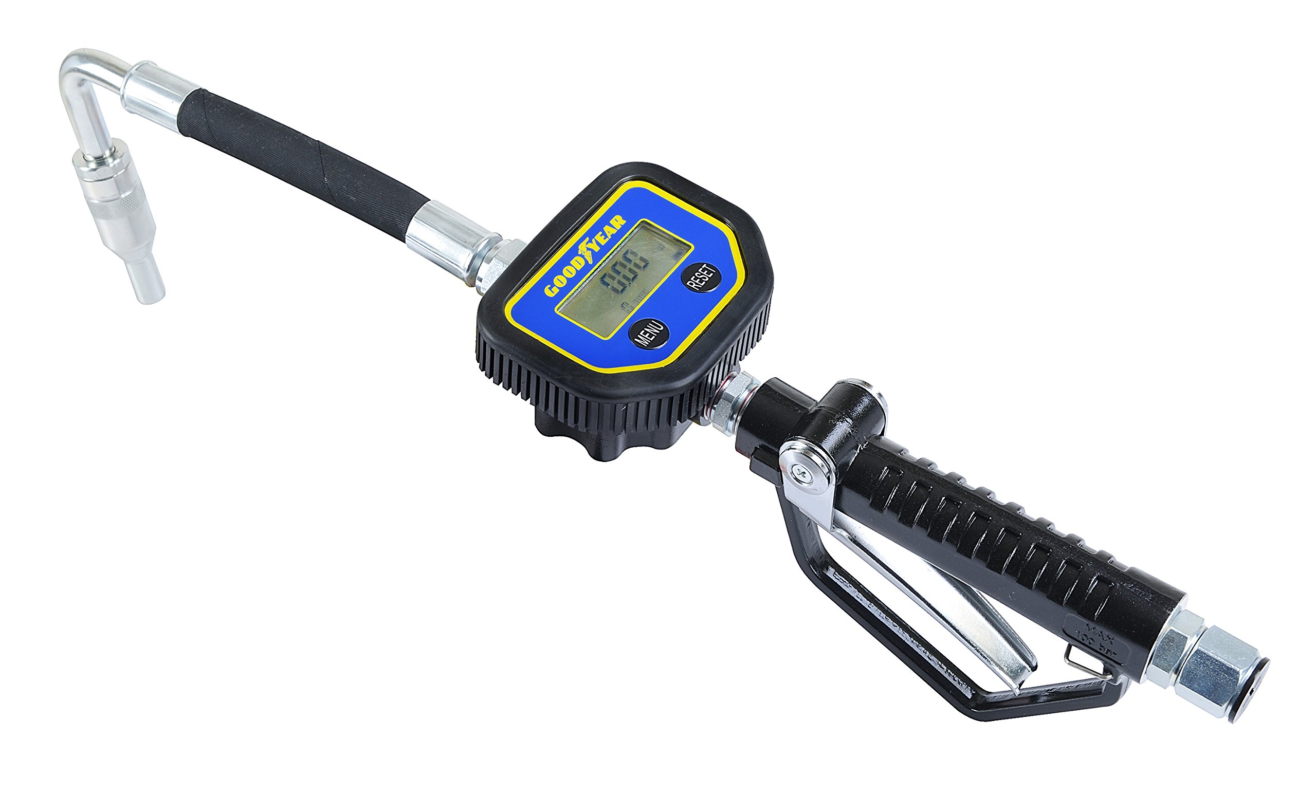 GoodyearDigital Oil Control Valve Meter Nozzle 10 GPM / 35 LPM Heavy Duty Air Operated Pneumatic 1/2" inch BSP Inlet Pressure Range 7-1500 Psi 5-100 Bar with Flexible Spout (Not for Gasoline)