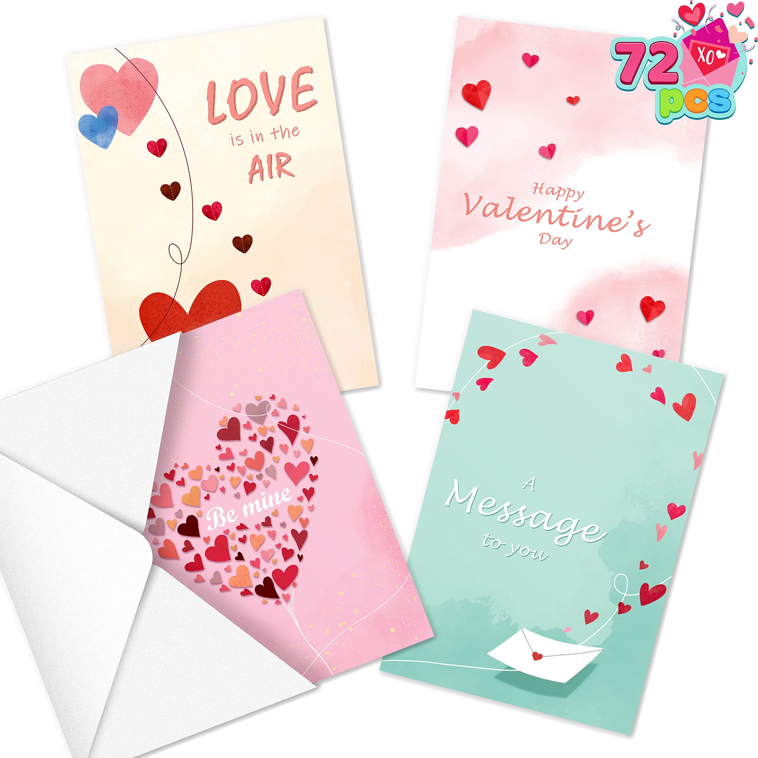 Amazon.com : JOYIN 72 Pcs Valentine's Day Card, Blank Cards (Watercolor  Hearts) with Envelopes, Anniversary Card for Valentine Party Favors and  Happy Heart Day, Valentine's Greeting Cards, Exchange Gifts, 4 Designs :  Office Products