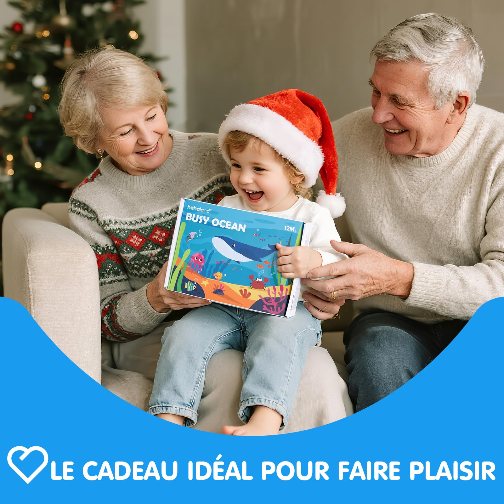 hahaland Jouet Bebe 1 an Busy Board Montessori - 15 en 1 Tableau d'Éveil Animaux Marins - Jeux Motricité Fine Enfant 12 Mois - Livre Feutre Portable Voyage - Cadeau Éducatif Bébé 1 2 3 Ans