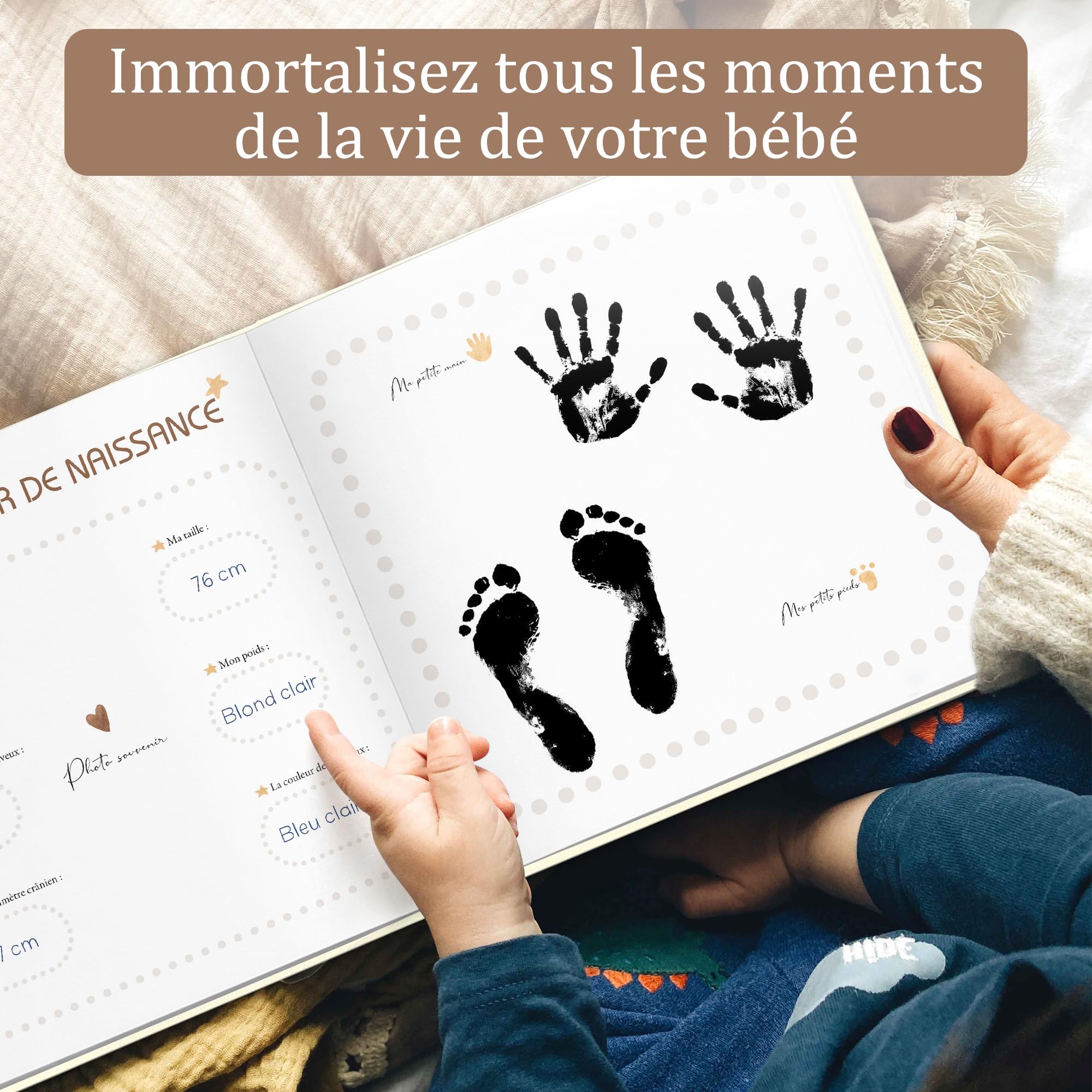 Hyggartn Album de Naissance Bébé 84 Pages avec Autocollants – Journal de la Première Année à Remplir avec Photos, Textes et Jalons Importants, Cadeau Fille Garçon (lin beige) - 4