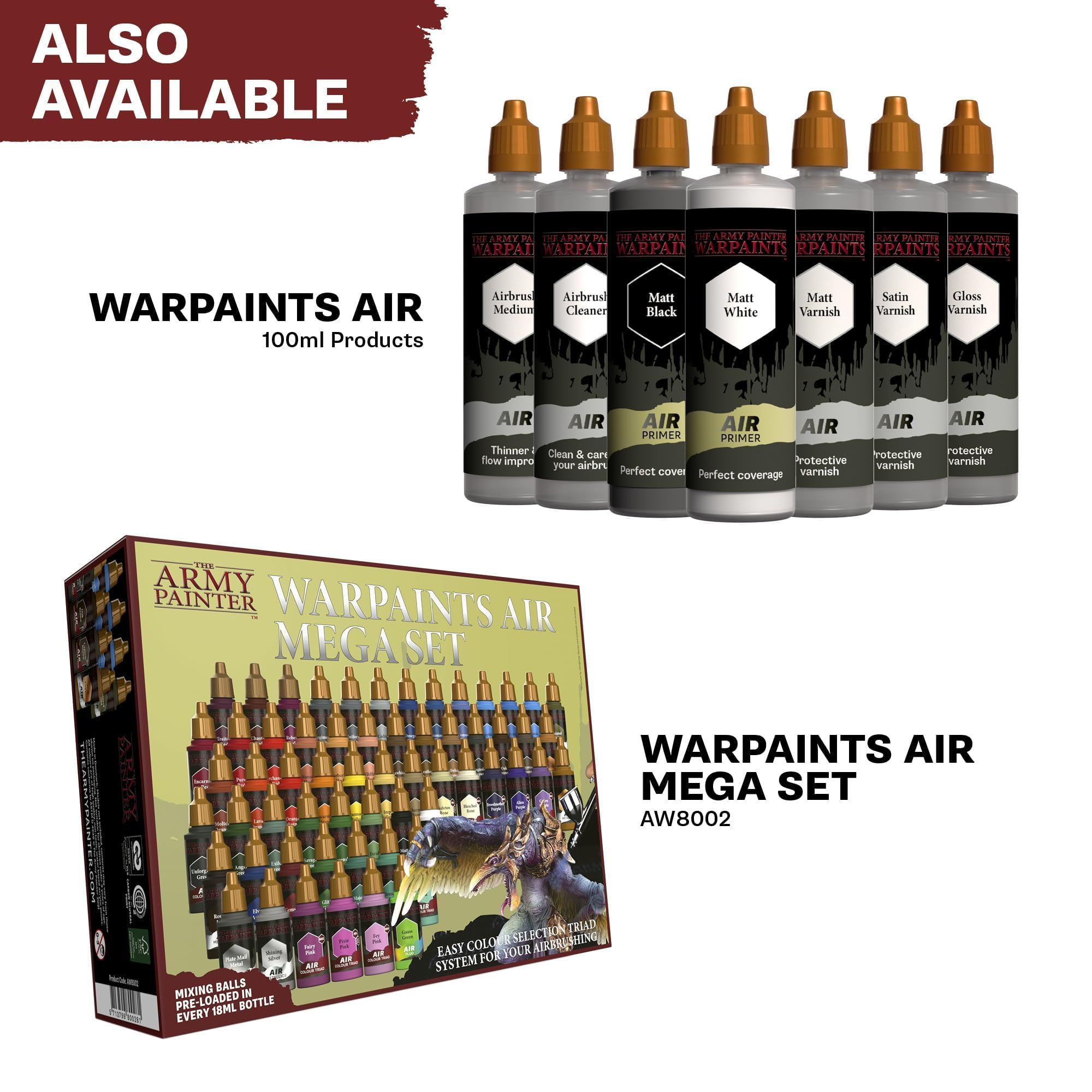 The Army Painter, Warpaints Air Most Wanted Paint Set, 22 x 18 ml | 19 farb akrylowych do aerografu, w tym 2 metaliczne, 1 fluo, 1 medium i 3 Speedpainty, do modeli i figurek