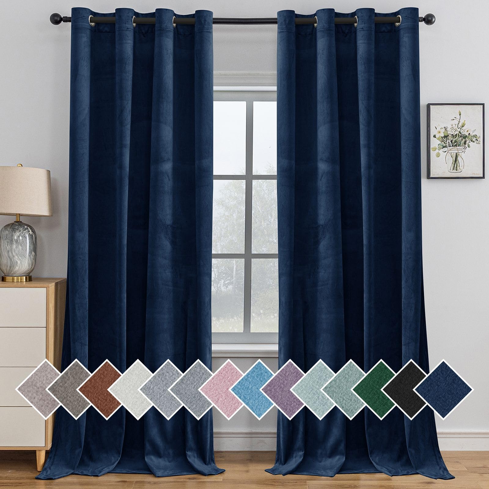 Ystyle Cortinas Salon Terciopelo 2 Piezas, 117×137 cm, Cortina Opacas Pesante con Ojales, Cortinas Termicas Aislantes Frio Y Calor, Cortina Modernas Dormitorio Habitacion Ventana, Azul Oscuro