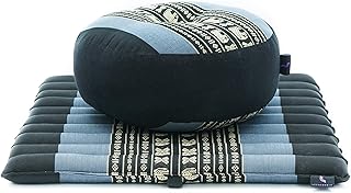 Leewadee Meditation Cushion Set: Round Zafu Pillow and Small Square Roll-Up Zabuton Mat for Floor Seating Eco-Friendly Organic and Natural, 20x20x7 inches, Kapok, Blue