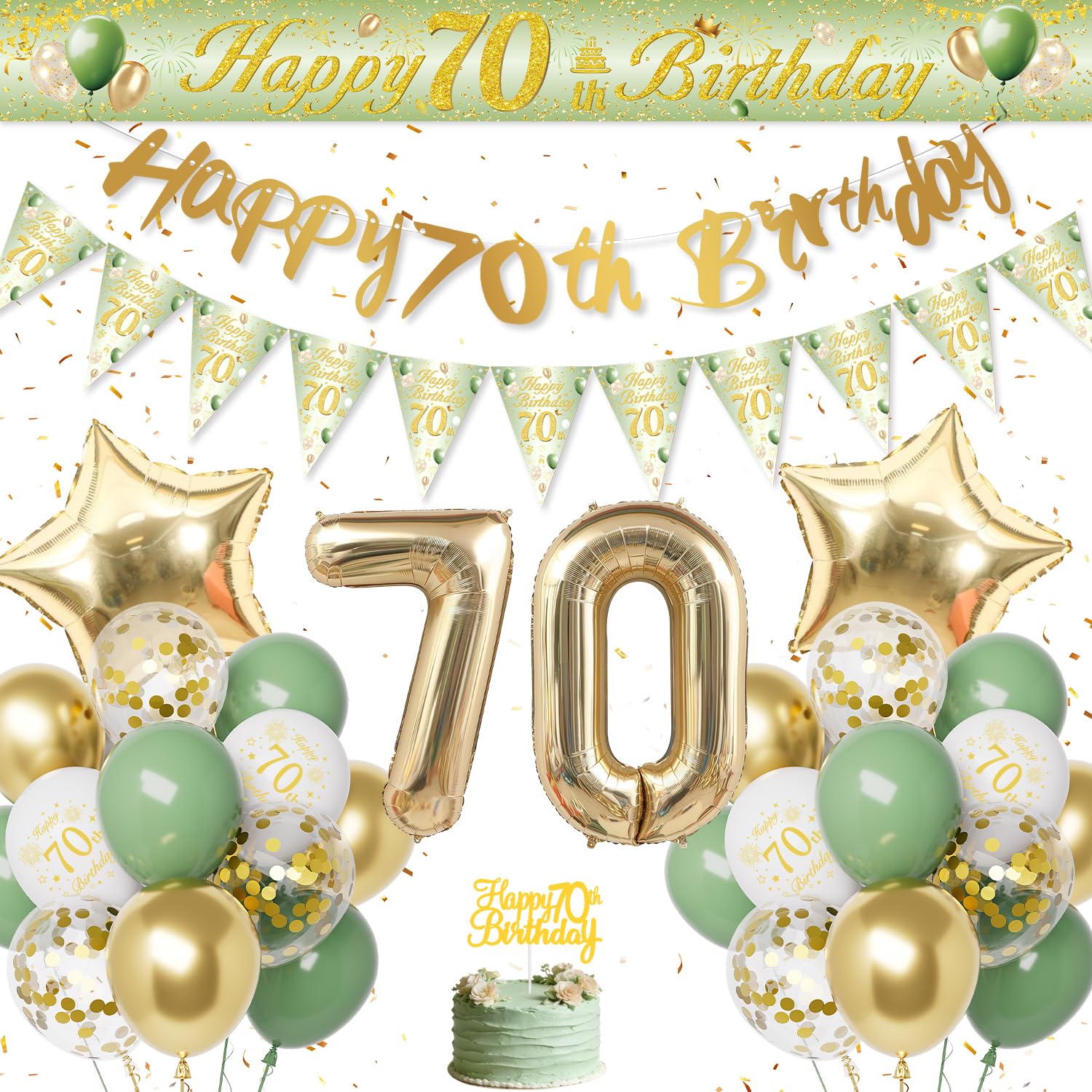 Décoration Anniversaire 70 Ans, Vert Or Ballon 70 Ans Anniversaire Femme Homme, Decoration 70 Ans, Bannière Joyeux Anniversaire pour 70 Réutilisable