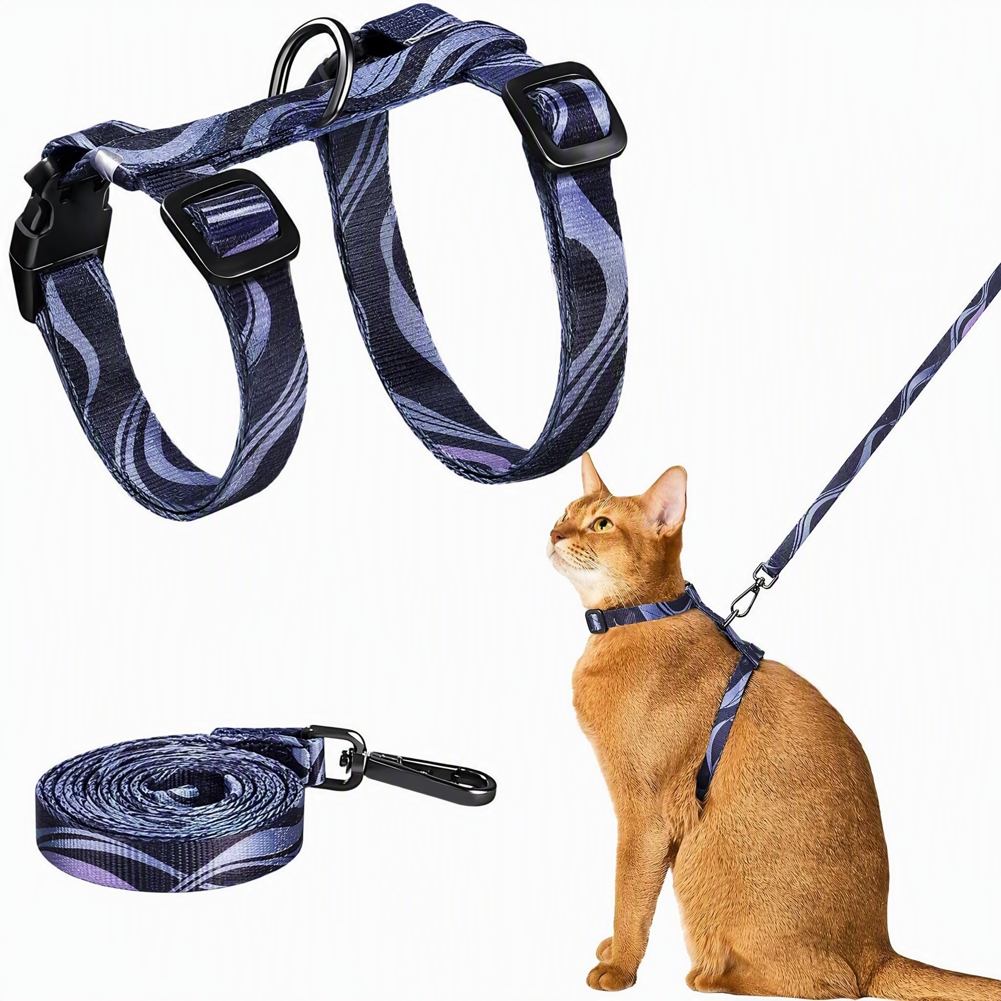 MOTIBACK H-Style Cat Harness and Lead Set, Adjustable & Lightweight Escape-Proof Kitten Harness for Small to Large Cats, Comfortable for Outdoor Walking (Grey, S)