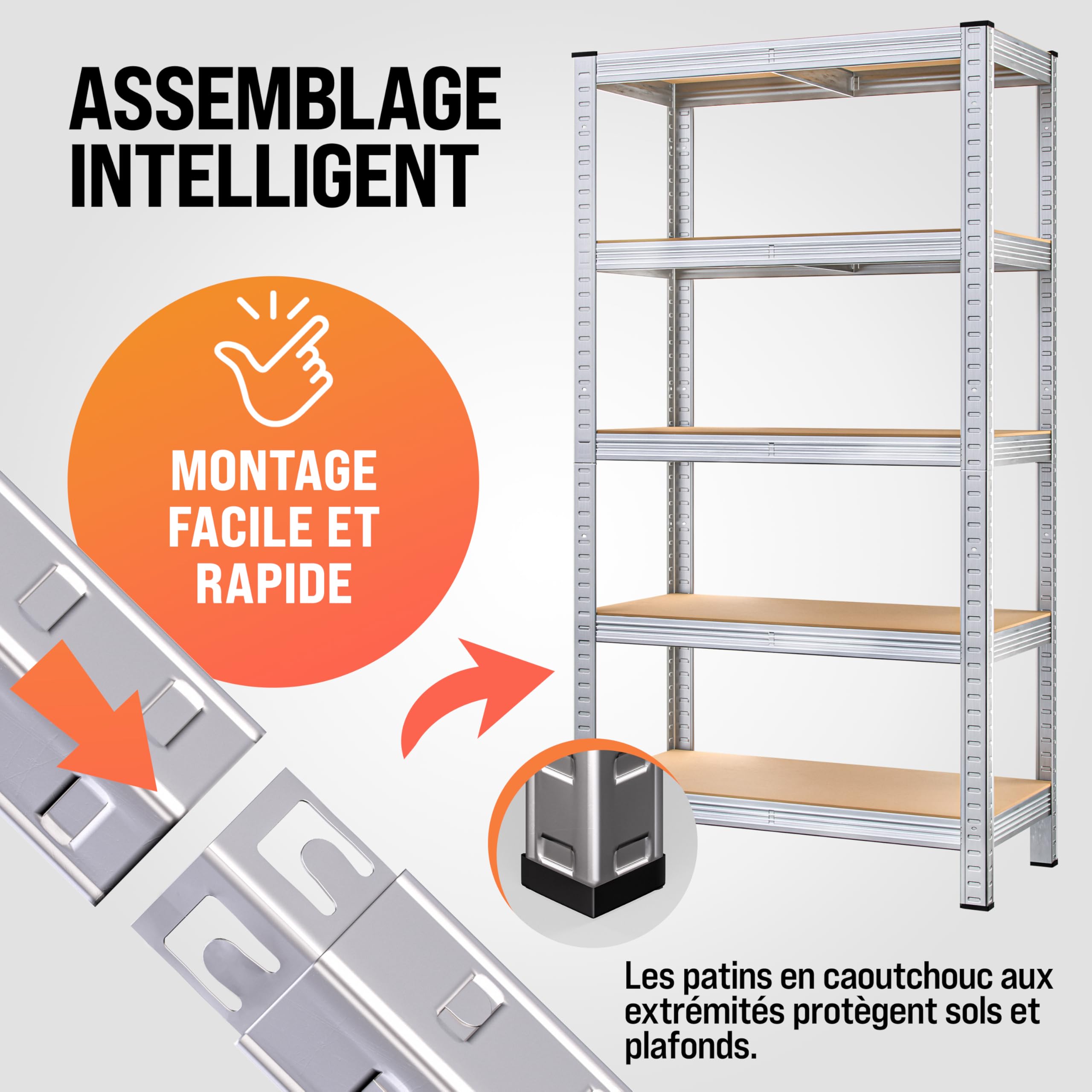 MONZANAŽ Étagčre Charge Lourde 5 Niveaux 180x90x40cm Étagčre métallique modulable Max 875kg Rangement Garage Atelier