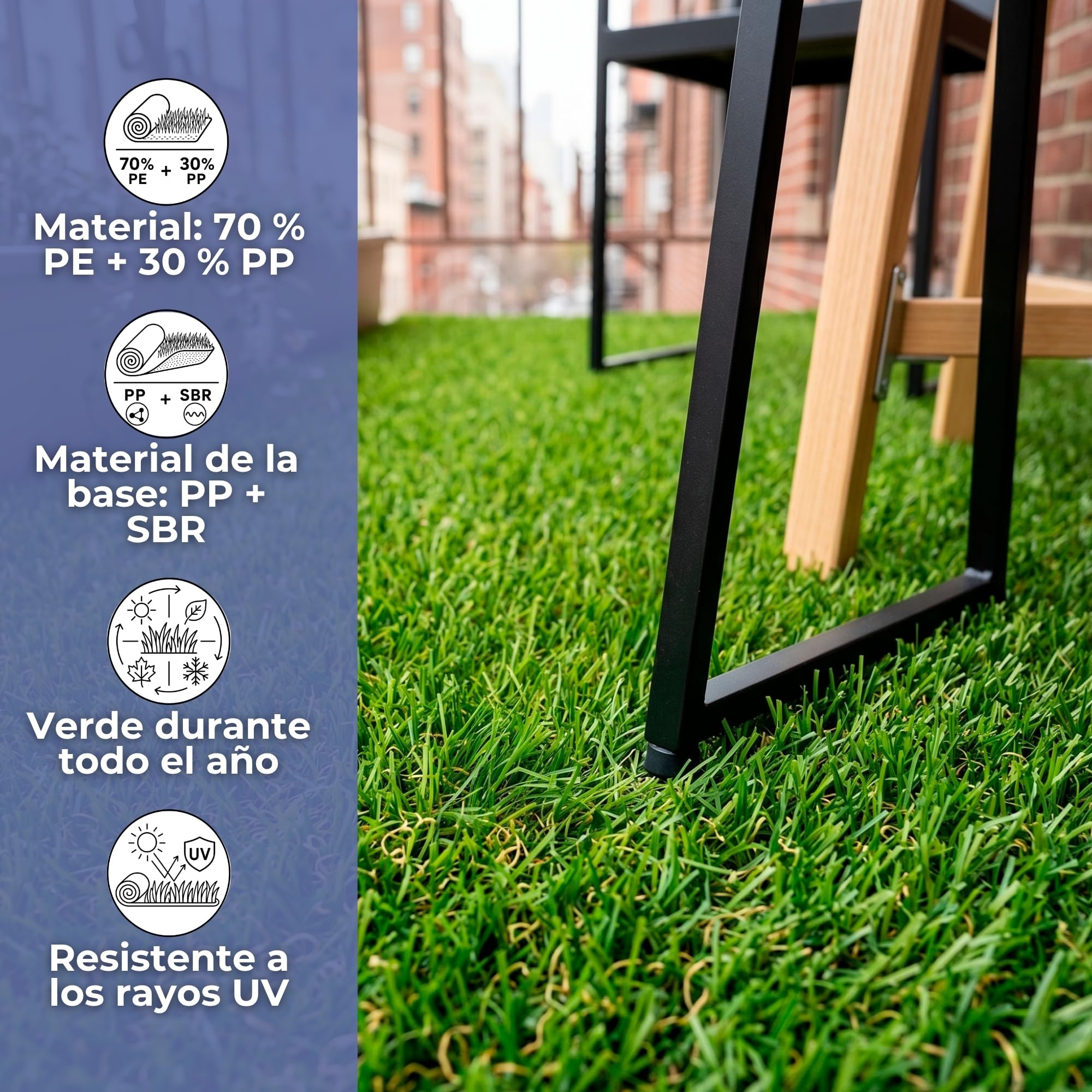 SPRINGOS Césped artificial 5 x 1 m, 20 mm, alfombra de jardín, resistente a los rayos UV, con agujeros de drenaje, hierba artificial, exterior, para balcón, terraza, patio, mascotas