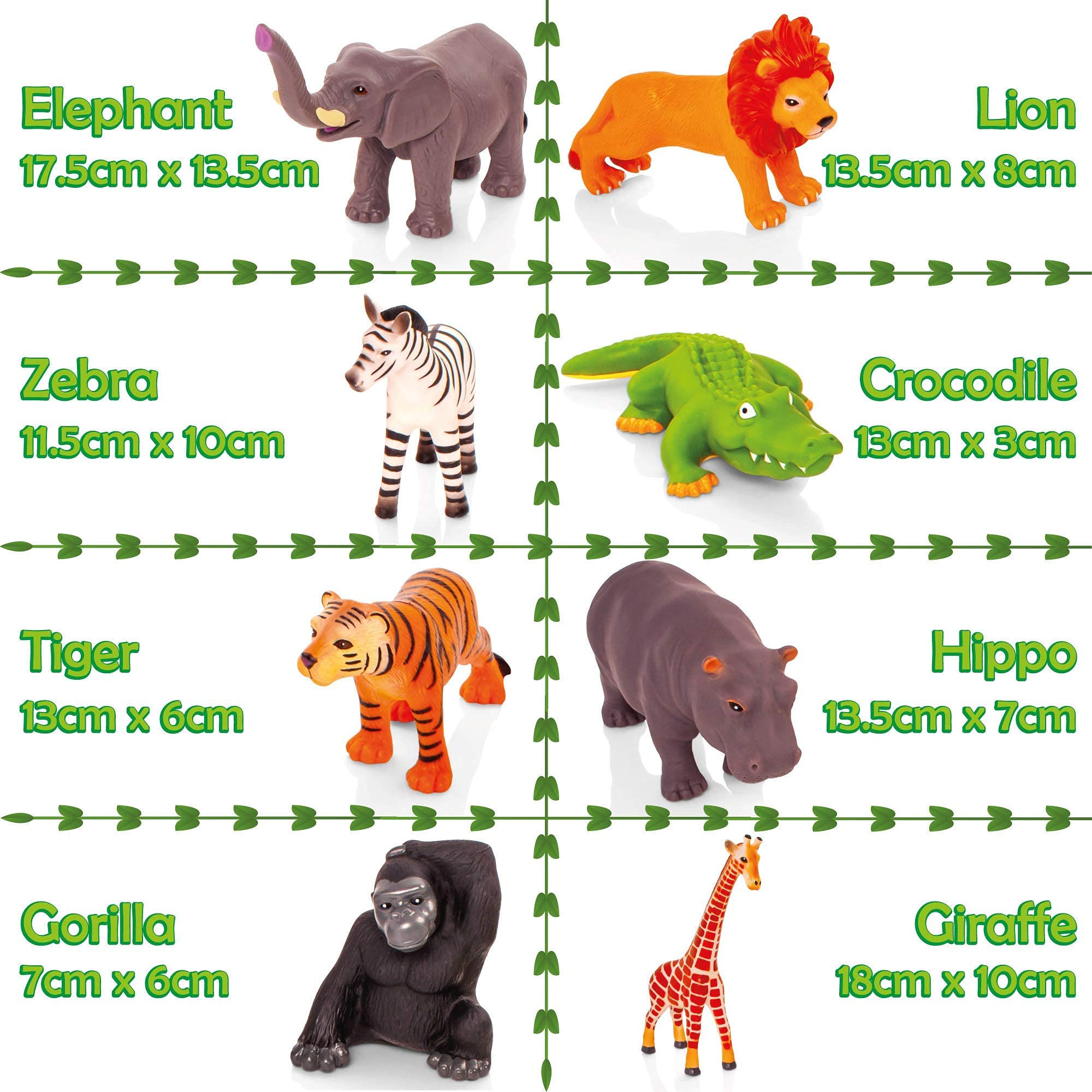 Learning Minds Set of 8 Jumbo Jungle Animal Figures Zoo Animals For 1