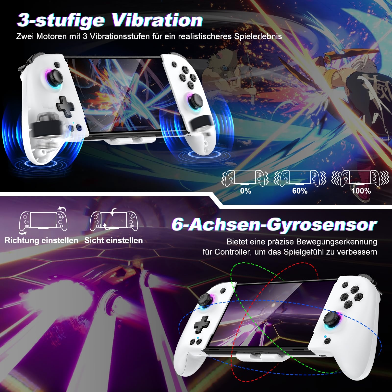 Elegamefy Switch Controller für Nintendo Switch/OLED, Bluetooth, 1000mAh, programmierbar, 6-Achsen-Gyro, Vibration, Turbo, großer Griff