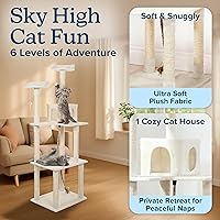 Vista 3 de Cat Tree - 6-Foot Cat Tower for Indoor Cats with Napping Perches, Kitty Condo, 9 Cat Scratching Posts, 2 Hanging Toys, and Rope by PETMAKER (Ivory)