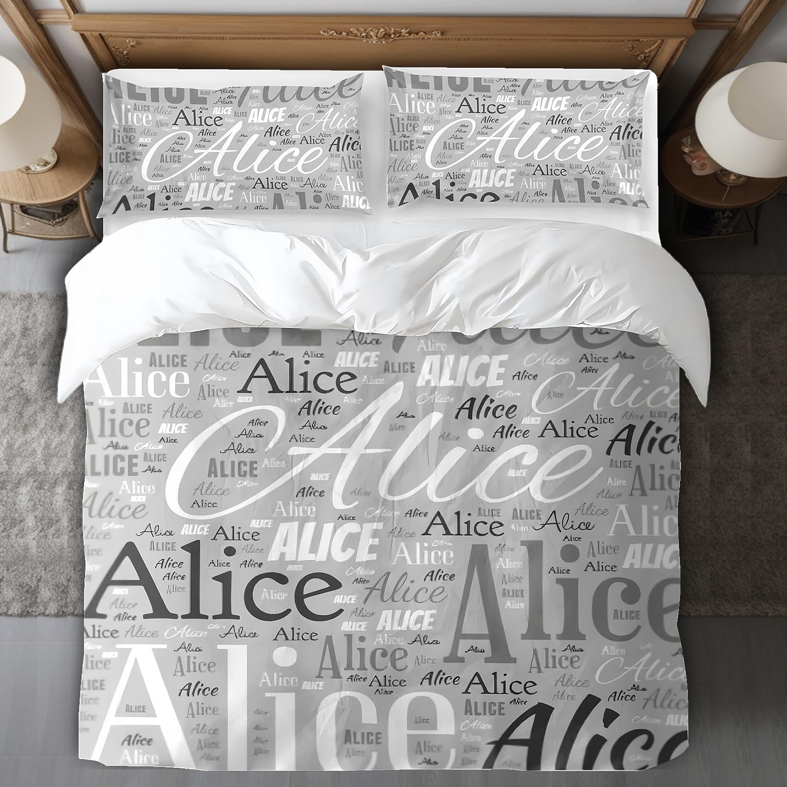 KitlayCustom Duvet Cover With Name Personalised Bedding King Queen Twin Size With Text Customised Bedding Single Double Bed Set Gift All Season for Friends Couples Birthday Anniversary