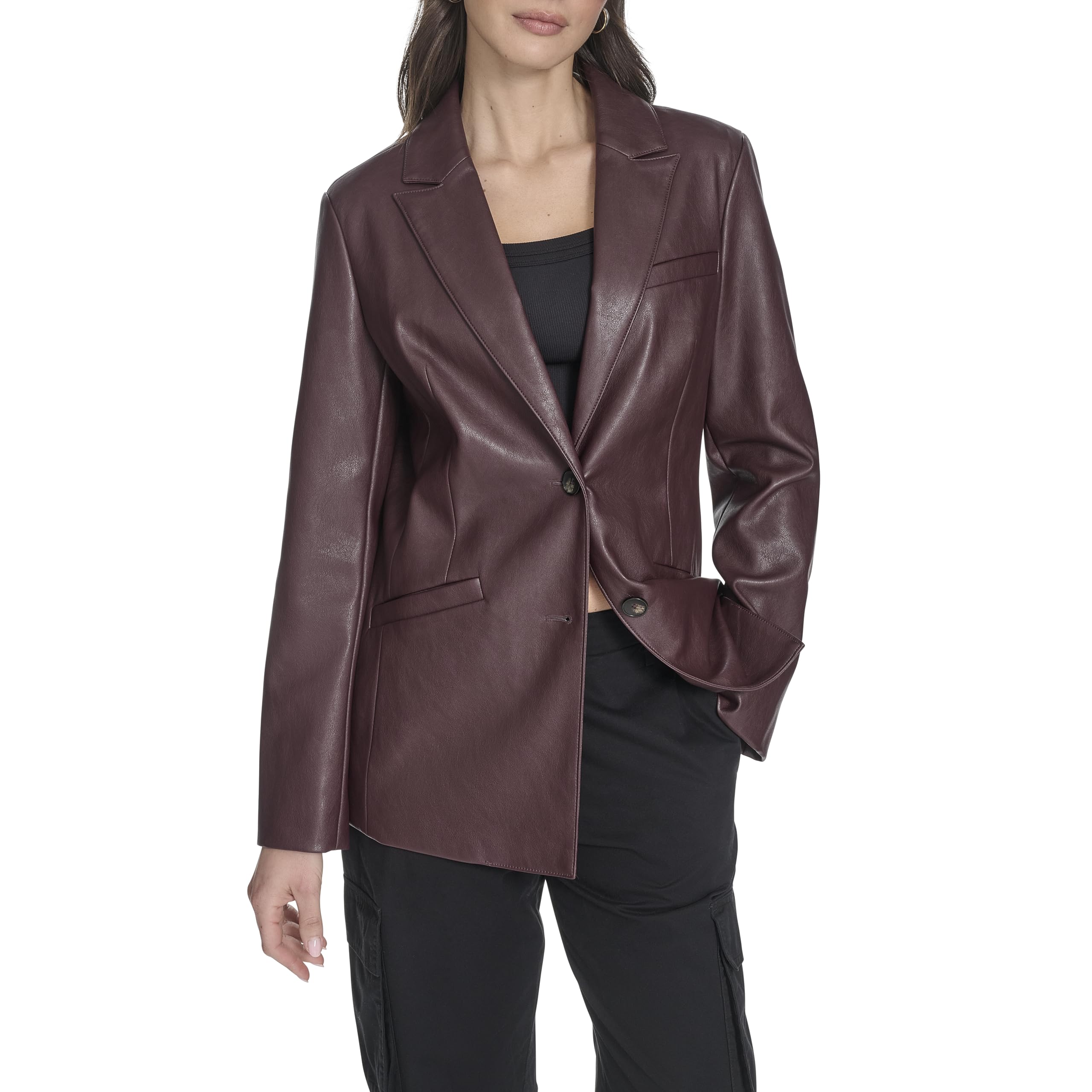 Levis Womens Faux Leather Single Breasted Blazer