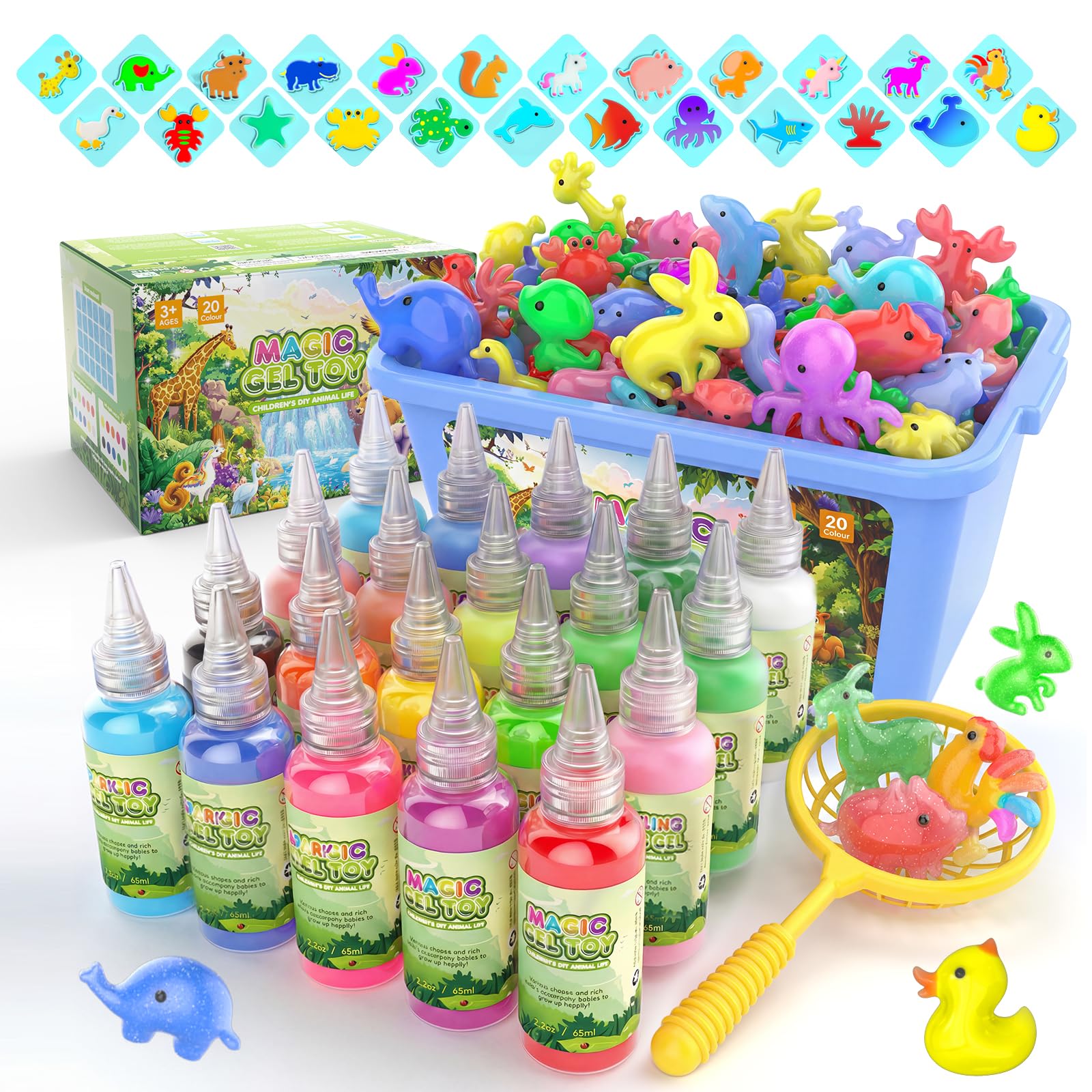 Hot Bee 20 Farben Magic Water Elf, 3D Aqua Gelz Set, Thema Bauernhof Gel Creature Kinder Spielzeug, Aqua Gelz Nachfüllset, Squishy Selber Machen Set, Spielzeug Geschenke für Mädchen 5 6 7 8 Jahre