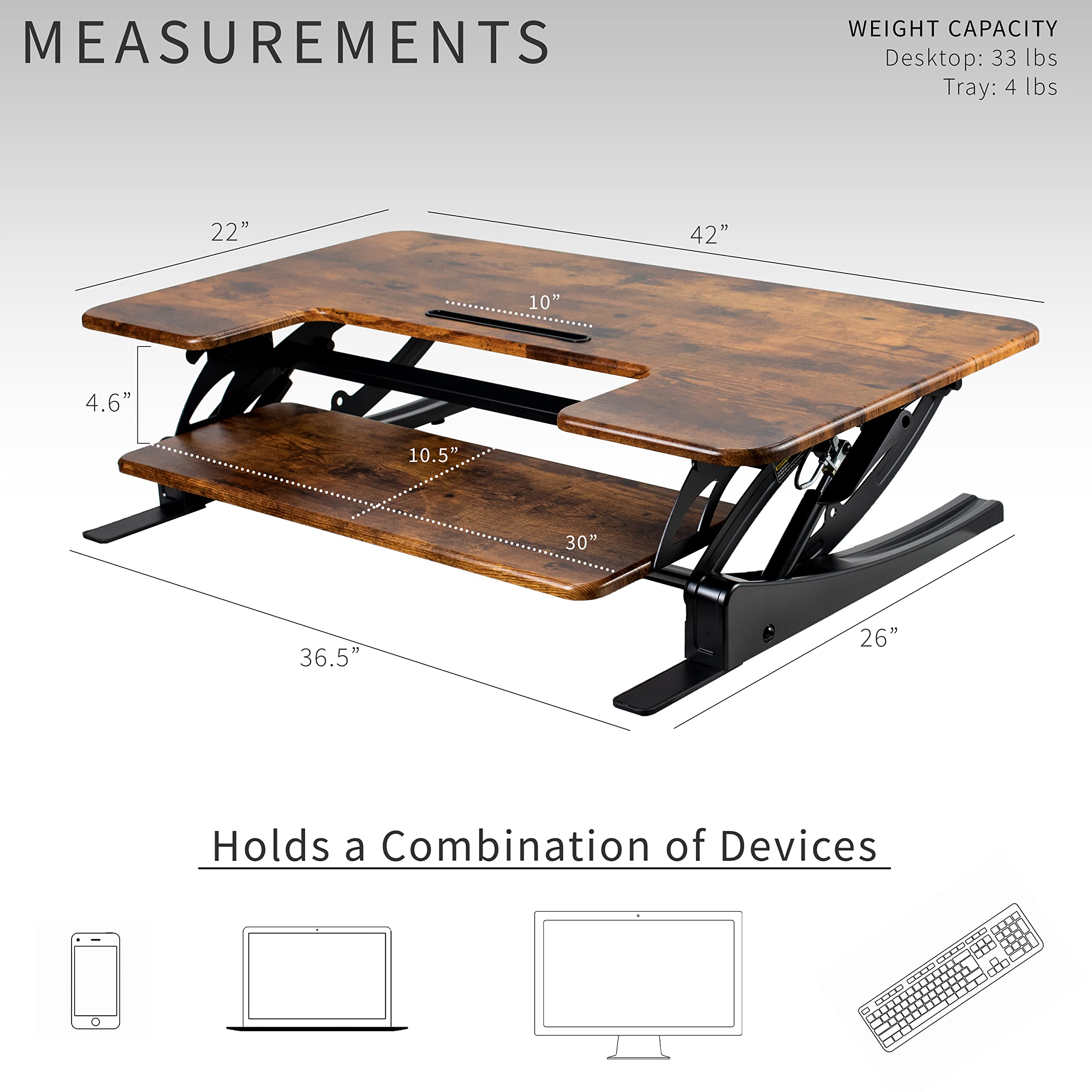 Snapklik.com : 42 Inch Height Adjustable Stand Up Desk Converter, V ...