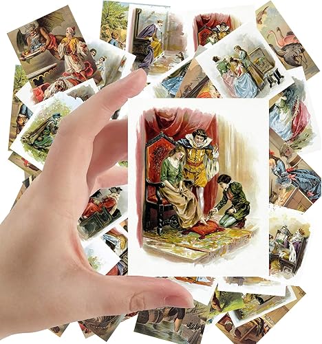 Calcomanías grandes (24 piezas de 2.5 x 3.5 pulgadas), cuentos de hadas, ilustraciones de libros vintage para niños (cuentos clásicos europeos)