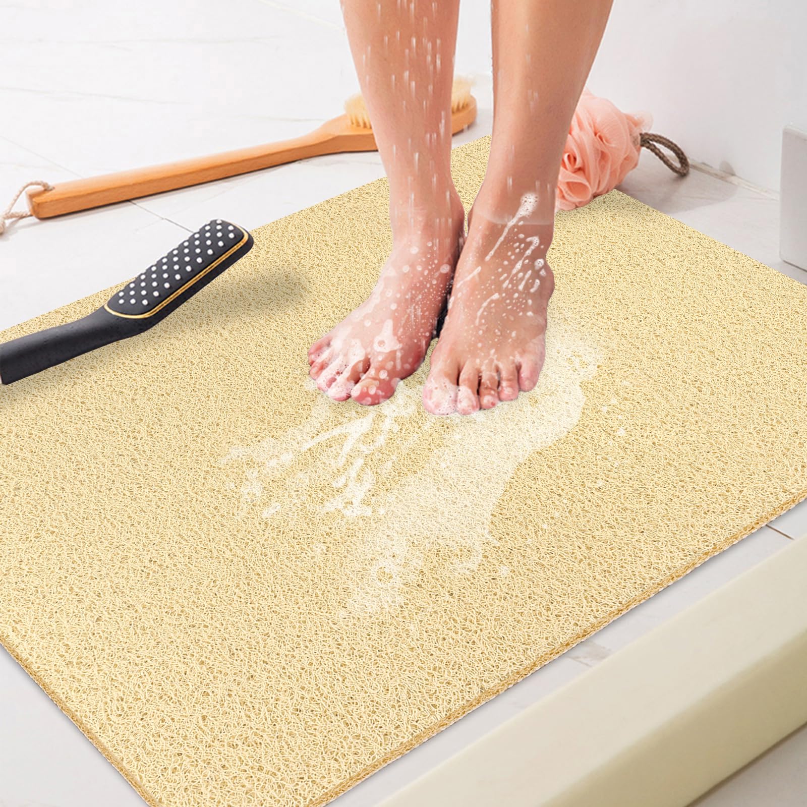 Alfombrilla de ducha antideslizante 80 x 100 cm – Suave comodidad seguridad alfombra de baño con agujeros de drenaje, PVC Luffa Masaje Alfombrilla antideslizante para ducha, secado rápido