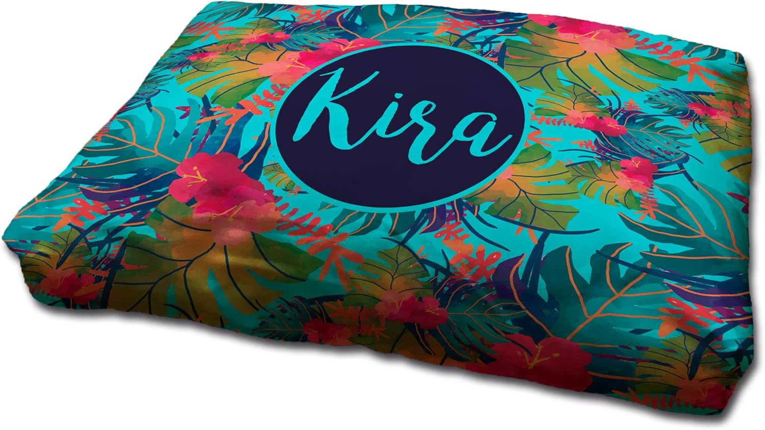 Cama Perro. Cama para Perros Antimordeduras. Personalizada con Nombre/Foto. Cama para Perros Grandes / Medianos / Pequeños. Colchon de Perro Lavable y Funda Desenfundable. Tropical