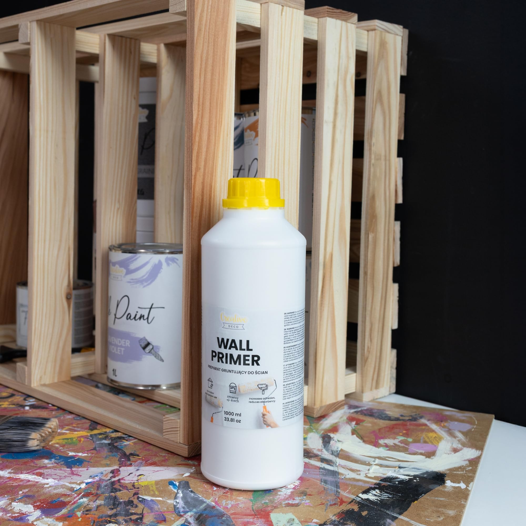 Creative DECO Set de Pintura para Pizarra Negra 1L + Imprimación 1L | para Paredes Muebles Madera Vidrio Metal | Mate, al Agua, no Tóxica | Mejor Adherencia, Protección Manchas, Secado Rápido