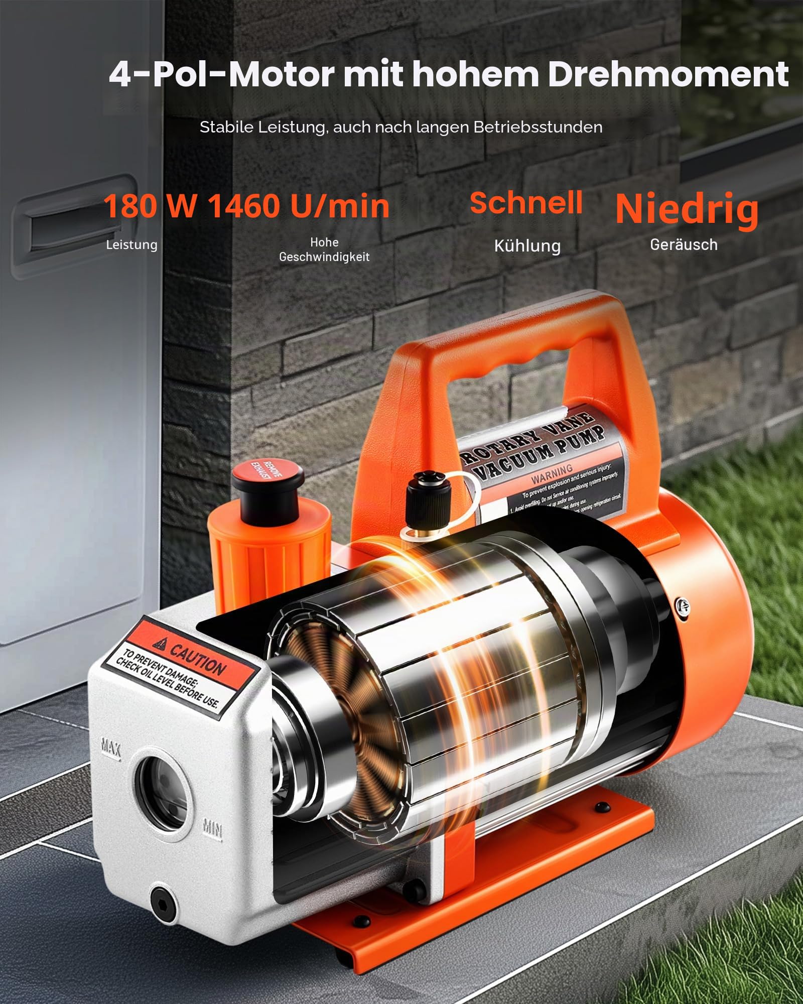 VEVOR Vakuumpumpe, 99 L/min, HVAC Einstufige Drehschieber-AC-Unterdruckpumpe, für R134a R22 R410a-Systeme, mit Ölflasche, 4-poligem Motor, 5 Pa, für die Harzentgasung von Kfz-Klimaanlagen