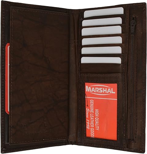 Marshal Cartera de cuero para chequera, tarjetero, funda extraíble para cheques, Allin1, secretario de bolsillo, Marrón, Cartera con tarjetero