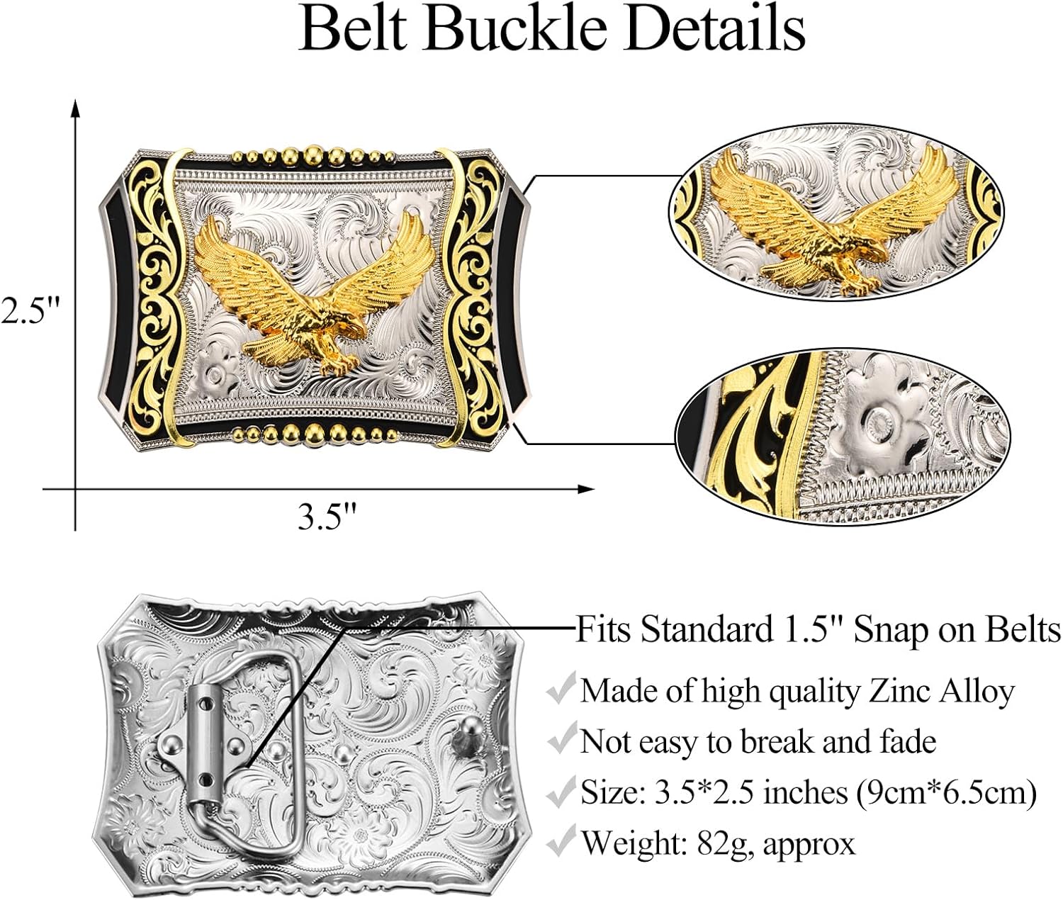 Western Belt Buckle for Men, Celtic Cross Horse Eagle Floral Cowboy Belt Buckle, Golden Large Belt Buckles Mens - Image 2